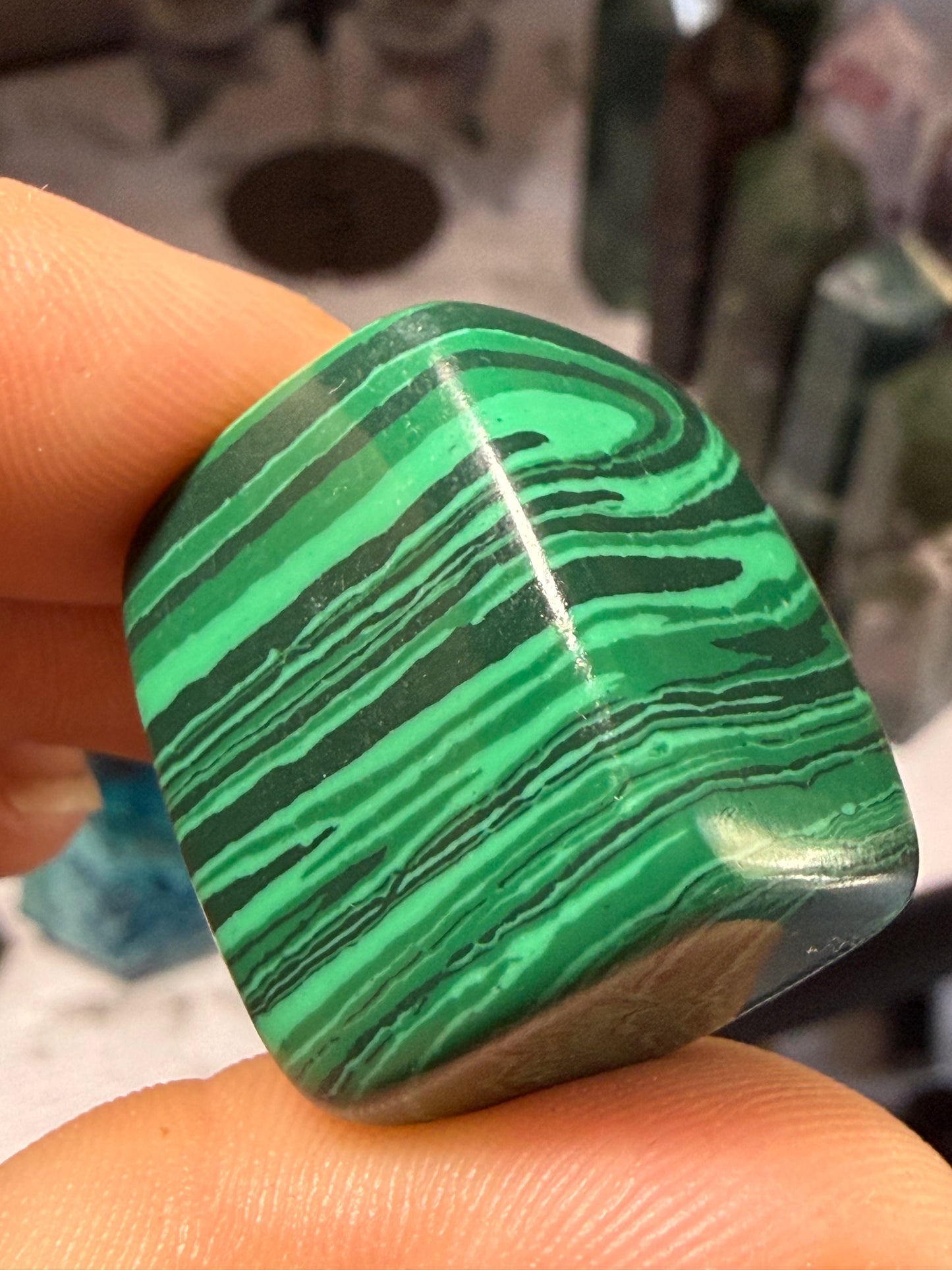 Malachite Tumble | Polished Green Crystal | Natural Banding | Pocket Stone
