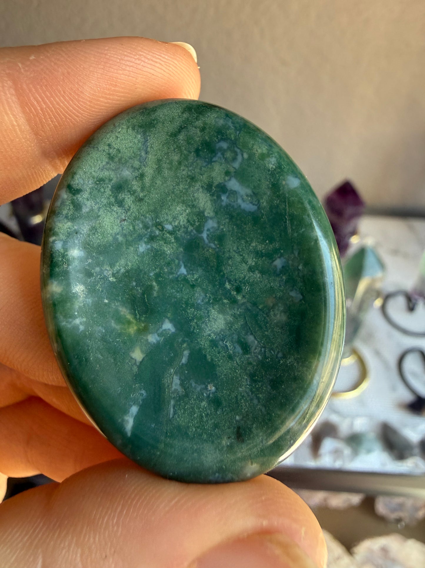 Moss Agate Thumb Stone 0.7 oz – Polished Worry Stone for Grounding & Calm