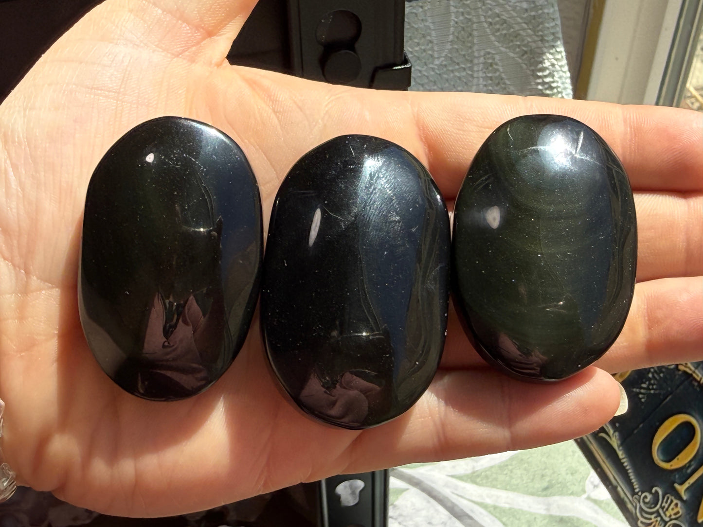 Rainbow Obsidian Palm Stone – Polished Crystal with Iridescent Sheen for Protection & Emotional Healing