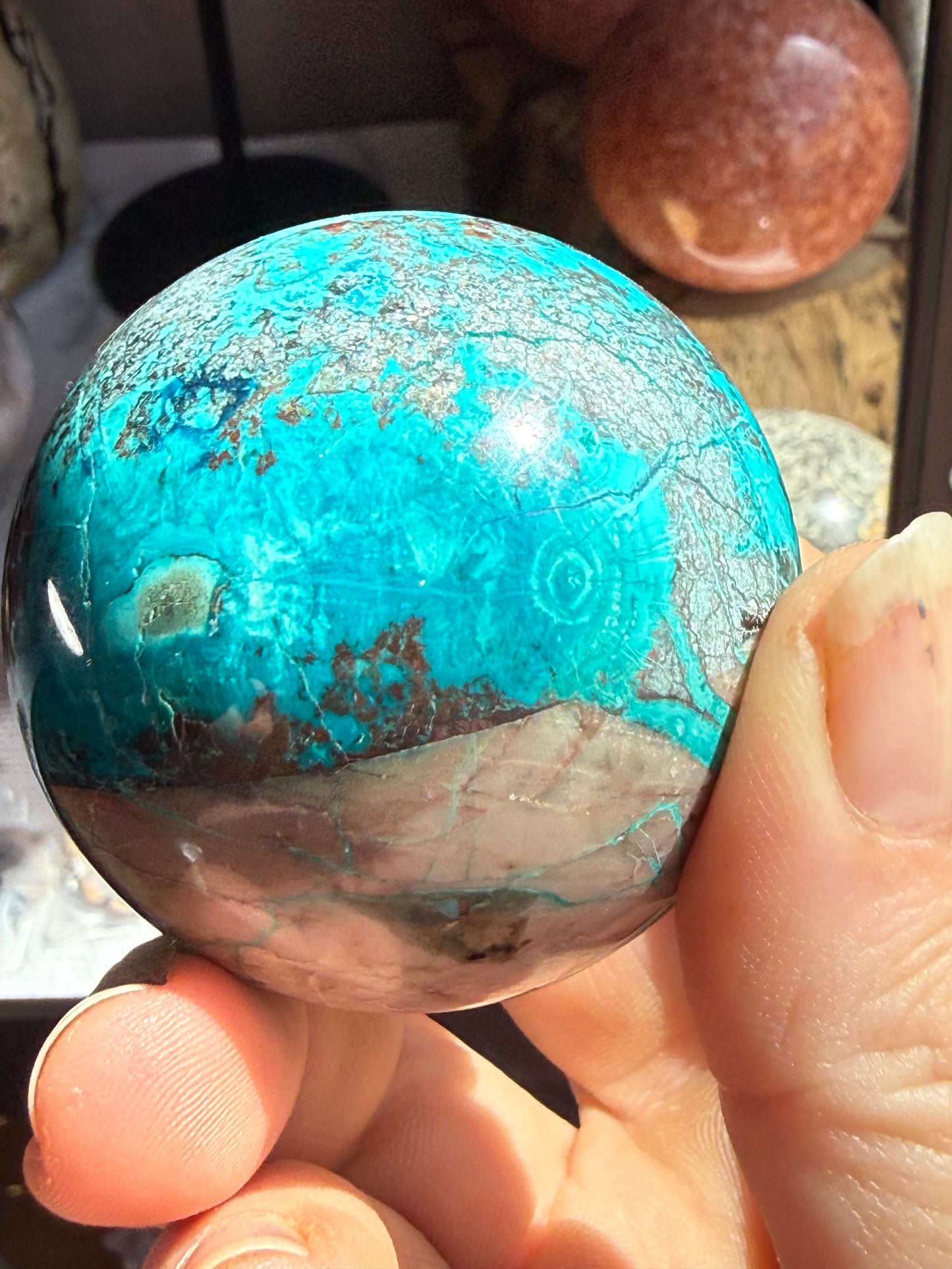 Turquoise & Hematite Crystal Sphere 5–6 oz – Polished Metallic Stone for Grounding, Protection & Premium Display