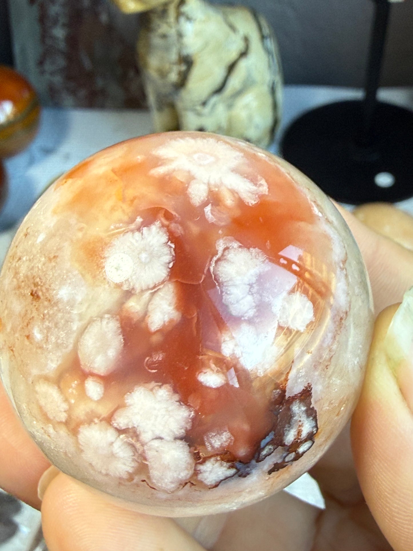 Carnelian Flower Agate Sphere – 5.6 oz Polished Crystal for Creativity, Joy & Empowered Growth