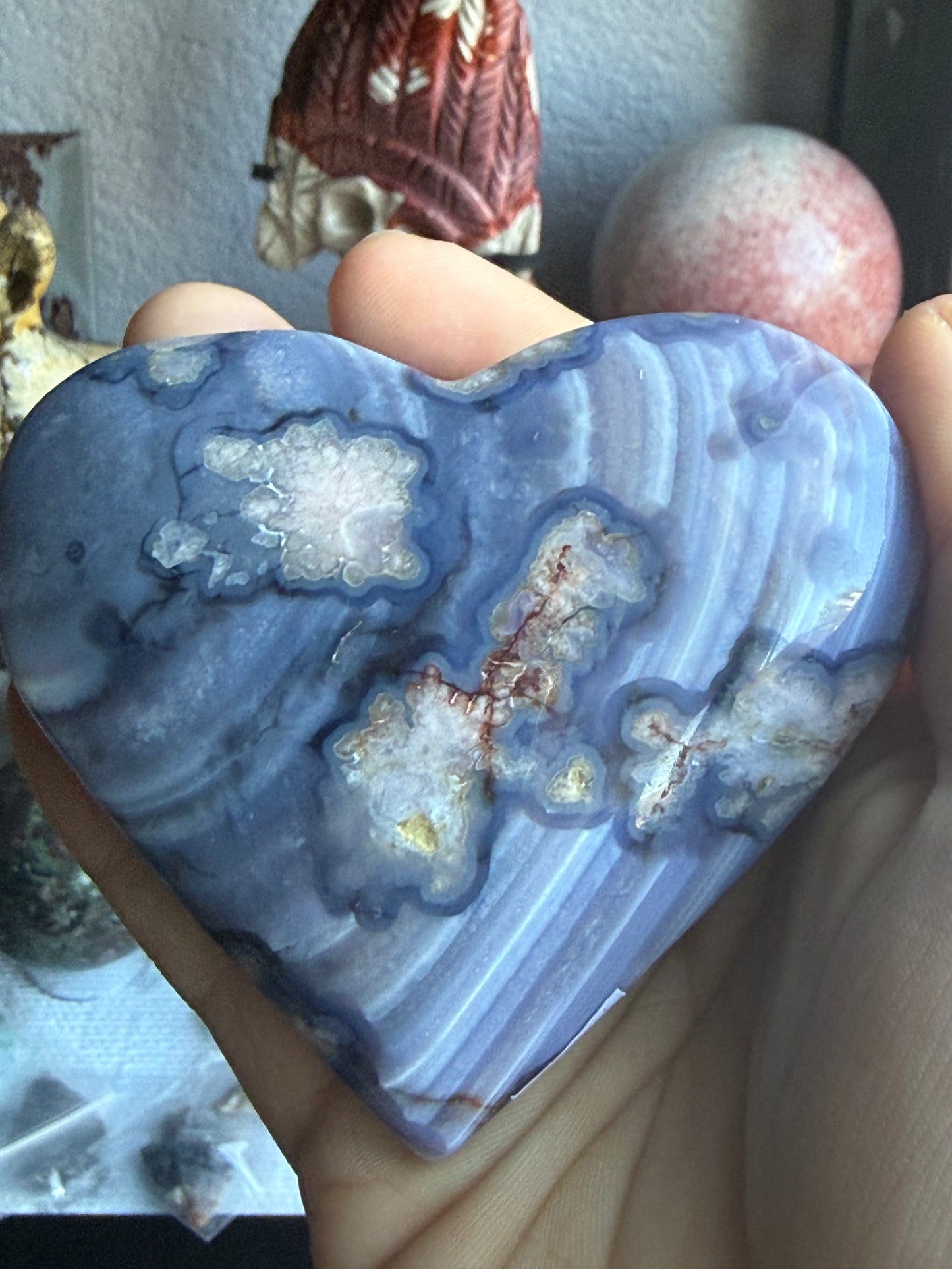 XL Blue-Flower Agate Heart | Healing, Growth & Emotional Balance