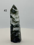 Small Moss Agate Tower – Polished Mini Crystal Point for Growth, Grounding & Natural Balance