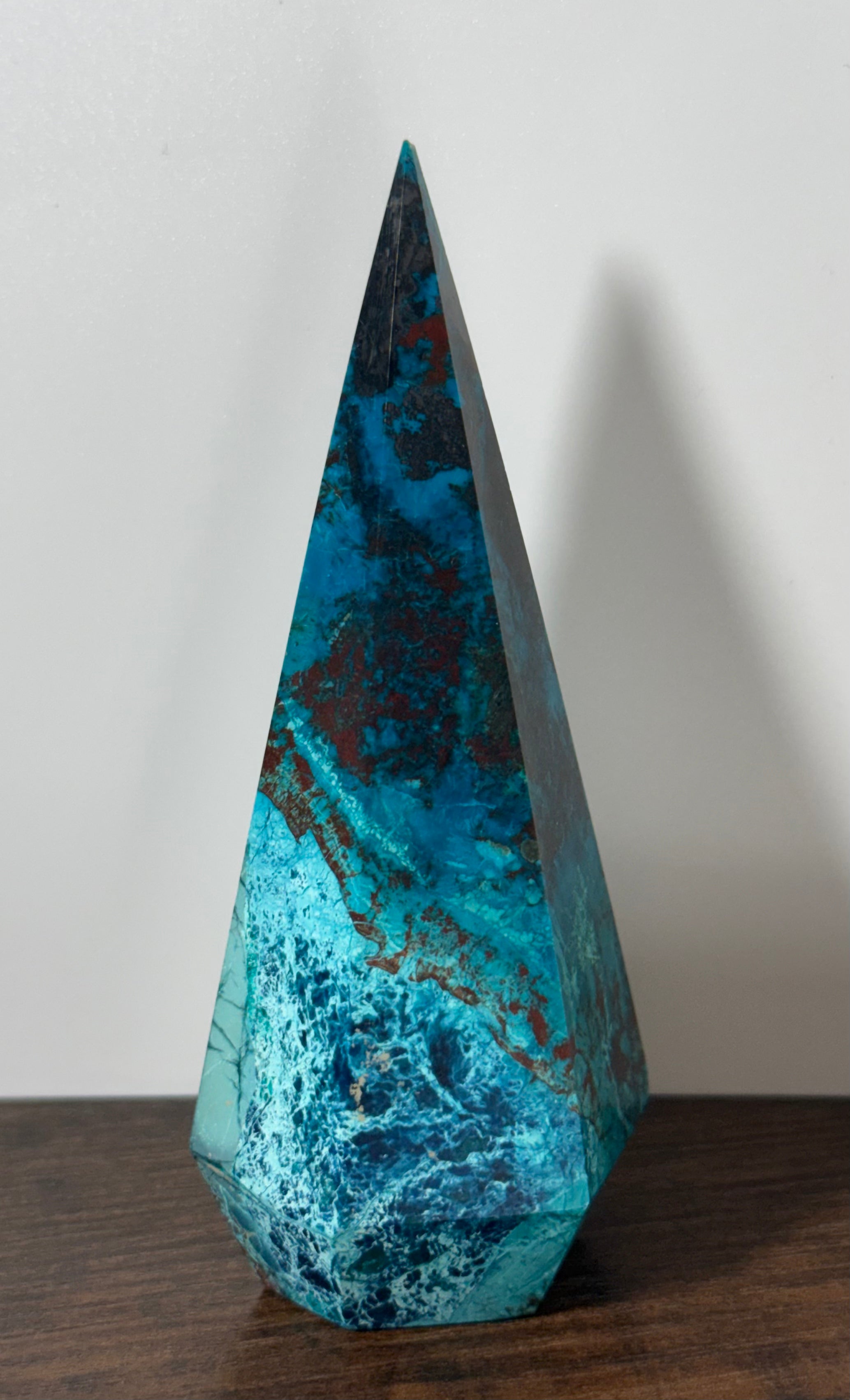 Turquoise & Hematite Crystal Tower – 4.8 oz Polished Point | Grounding, Protection & Strength Stone