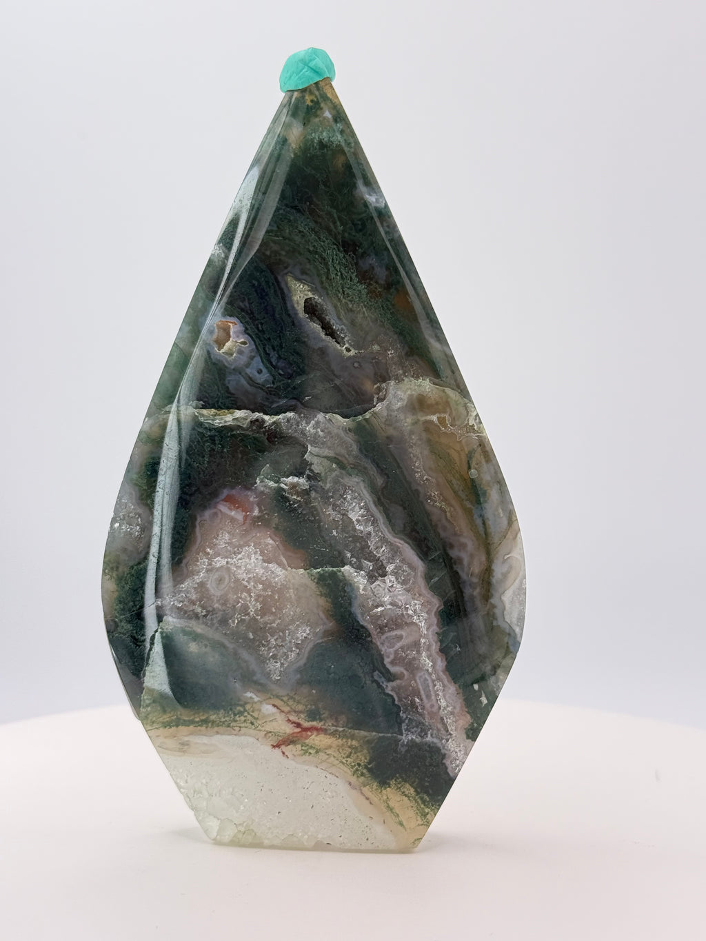 Moss Agate Flame Tower – Polished Crystal Flame for Growth, Grounding & Natural Renewal