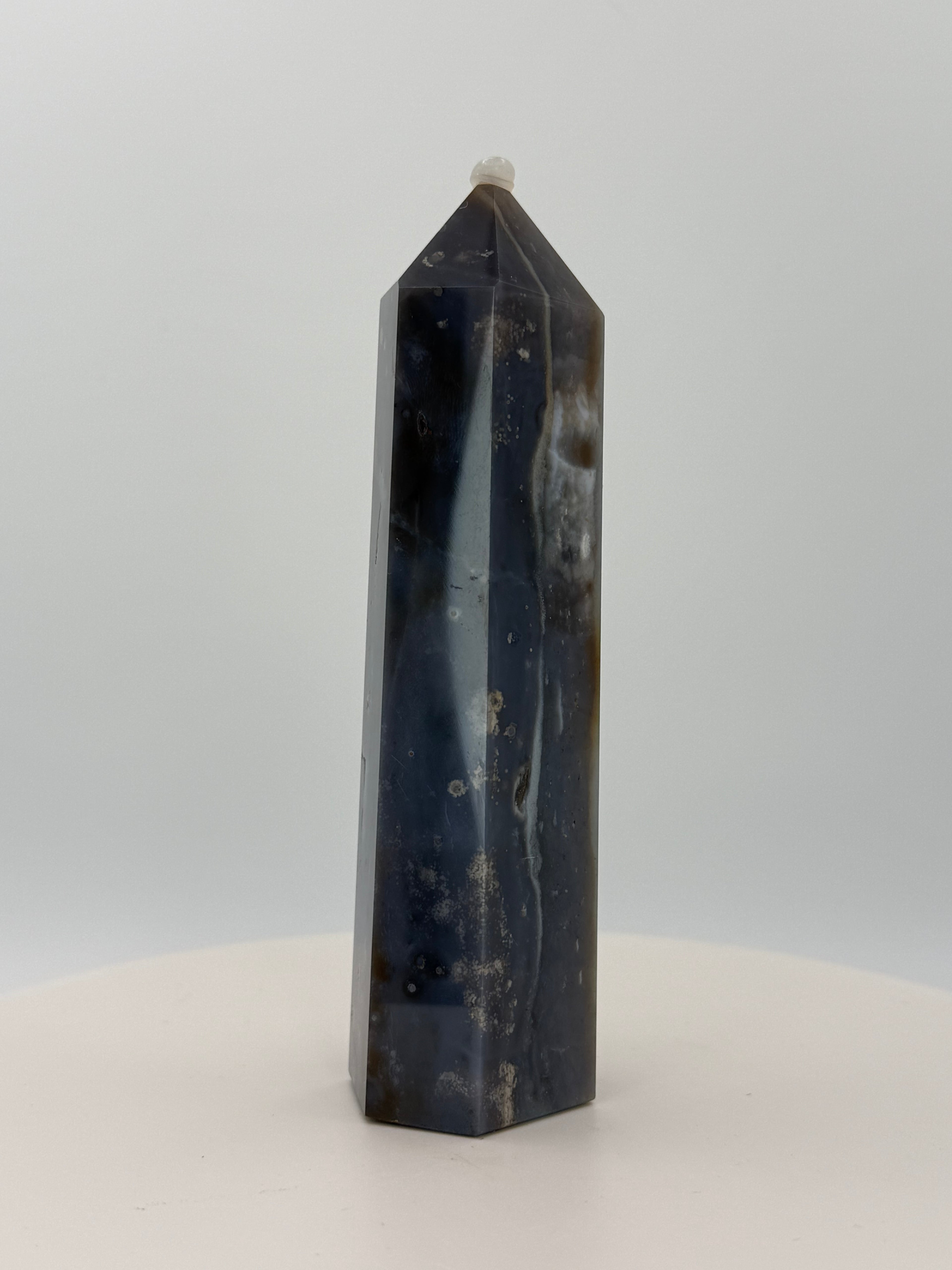 Starry Agate Tower 9.3 oz – Polished Crystal Point for Cosmic Calm, Balance & Celestial Beauty