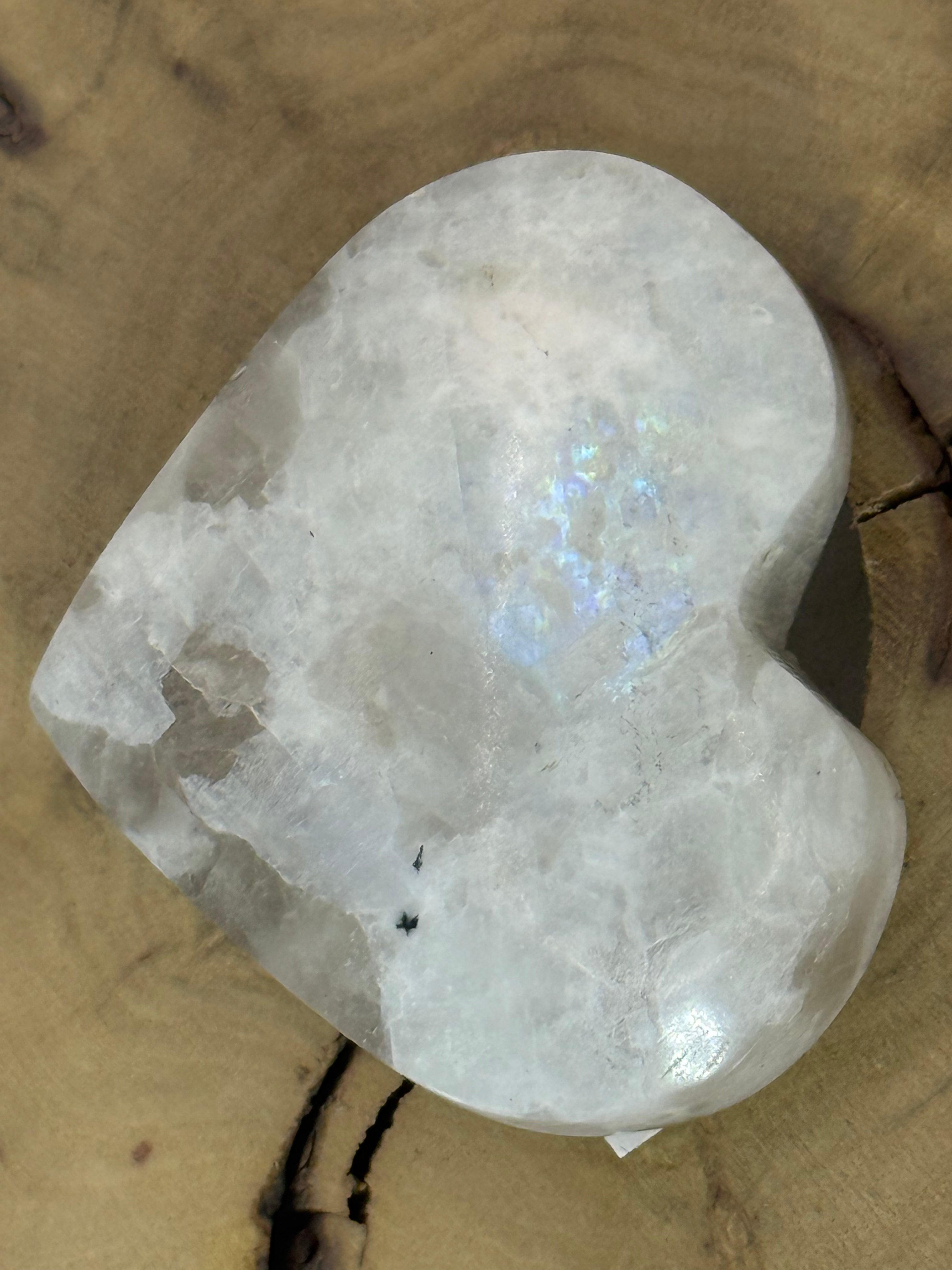 Rainbow Moonstone Heart 1.5 oz – Polished Crystal with Natural Flash for Intuition & Emotional Harmony