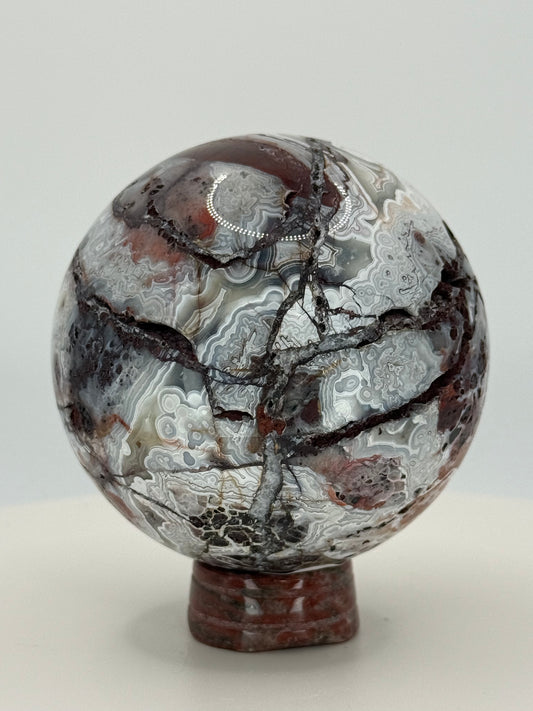 Large Mexican Crazy Lace Agate Sphere – Bold Banded Crystal for Joy, Strength & Uplifting Energy