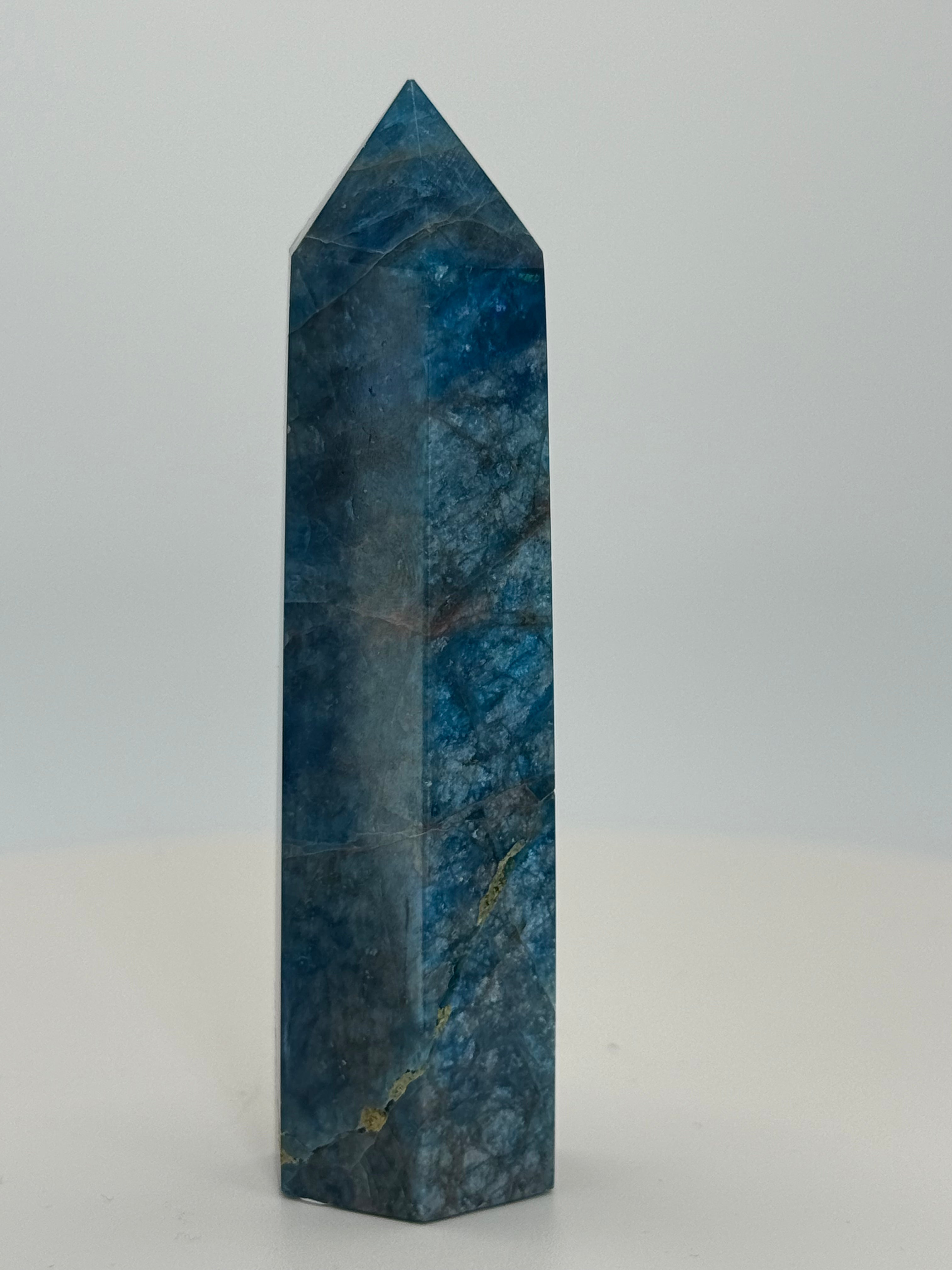 Blue Apatite Tower 3.4 oz – Polished Crystal Point for Motivation, Clarity & Manifestation