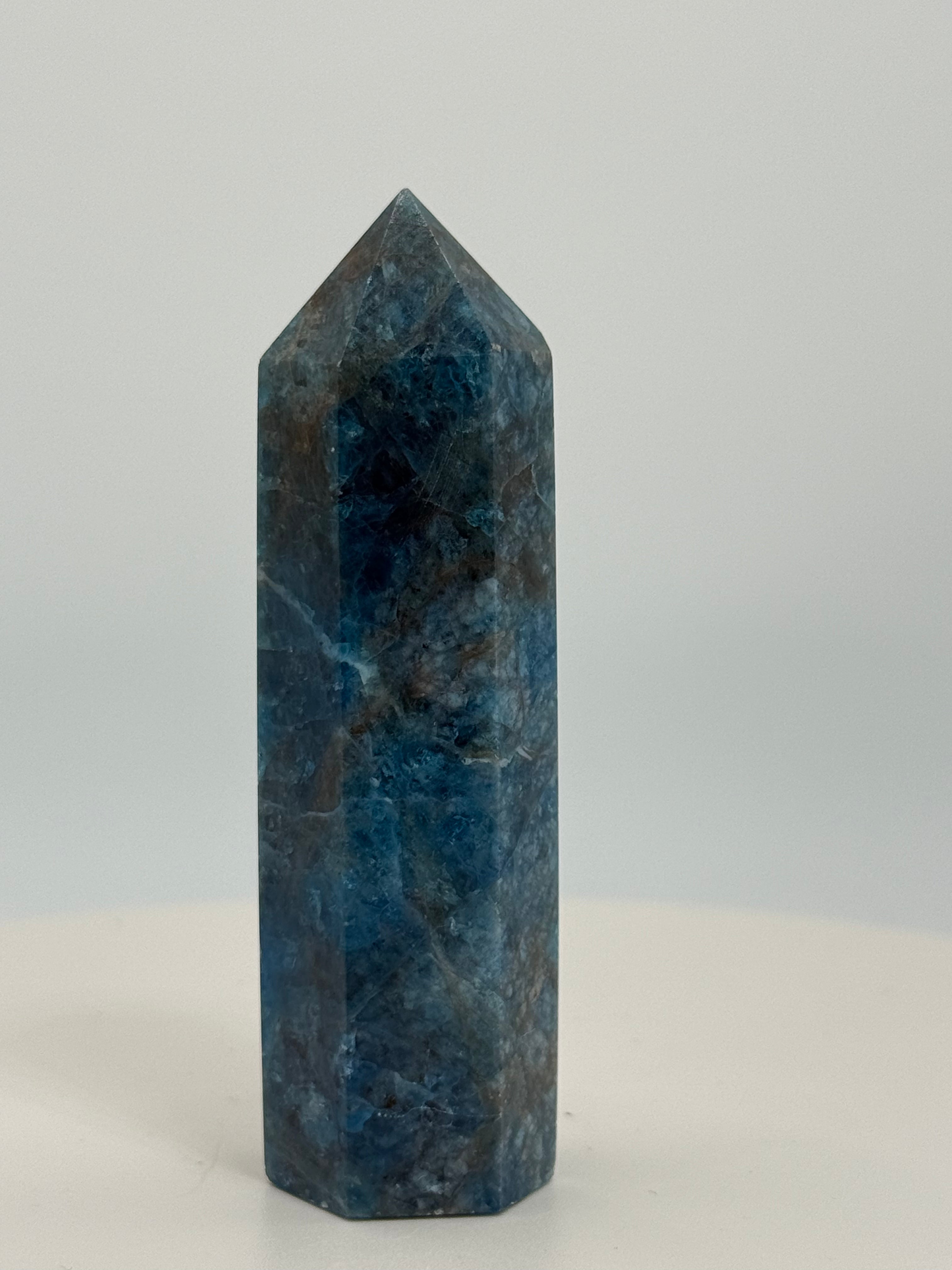 Blue Apatite Tower 3.7 oz – Polished Crystal Point for Motivation, Clarity & Manifestation