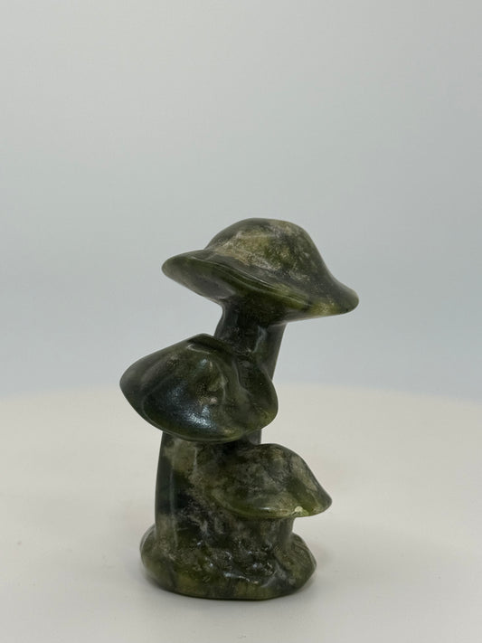 Serpentine Mushroom Carving 2.2 oz – Polished Green Stone for Grounding, Renewal & Nature Energy