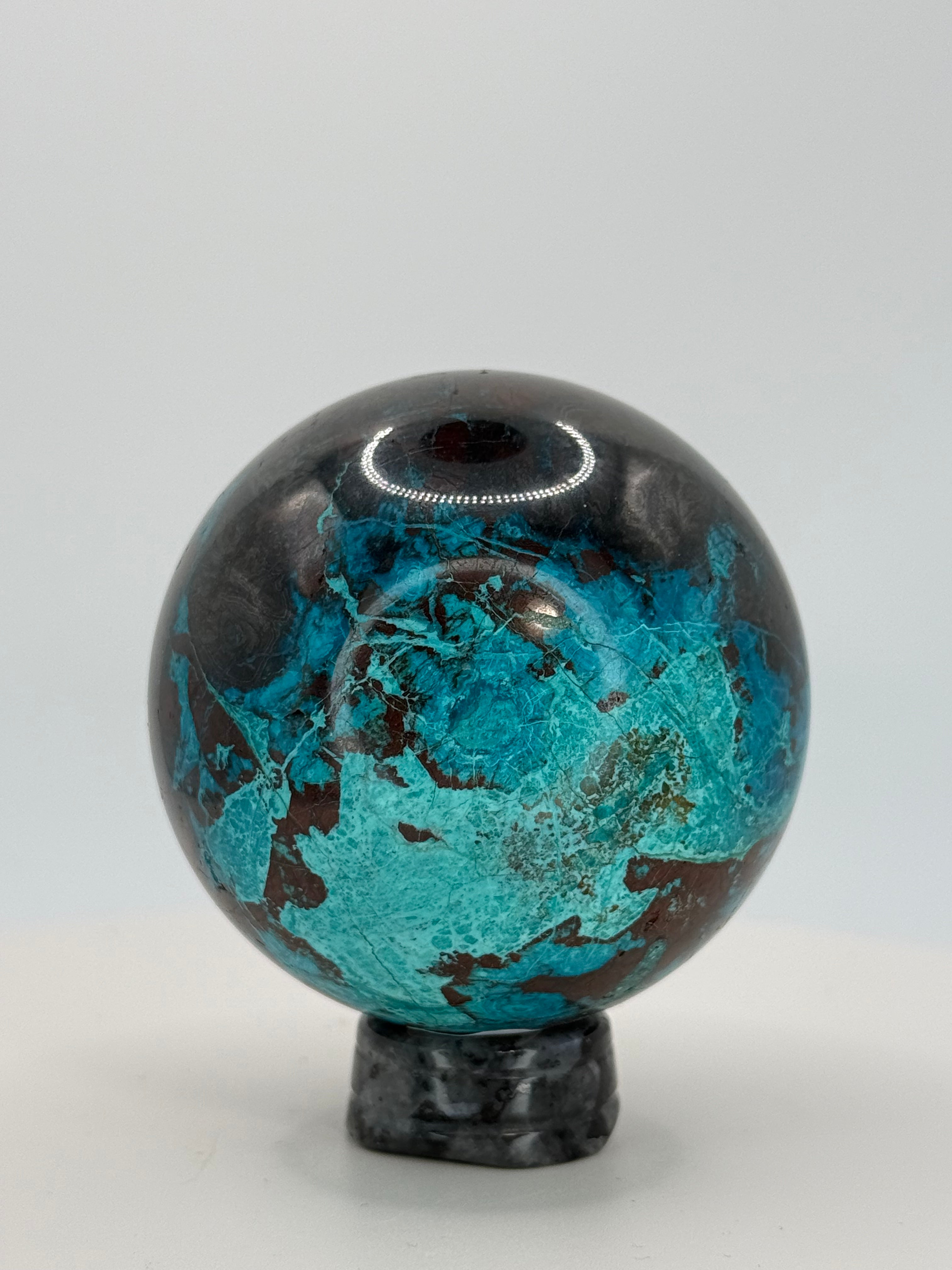 Turquoise & Hematite Crystal Sphere – 1 lb 1.8 oz Polished Gemstone | Grounding, Protection & Energy Balance