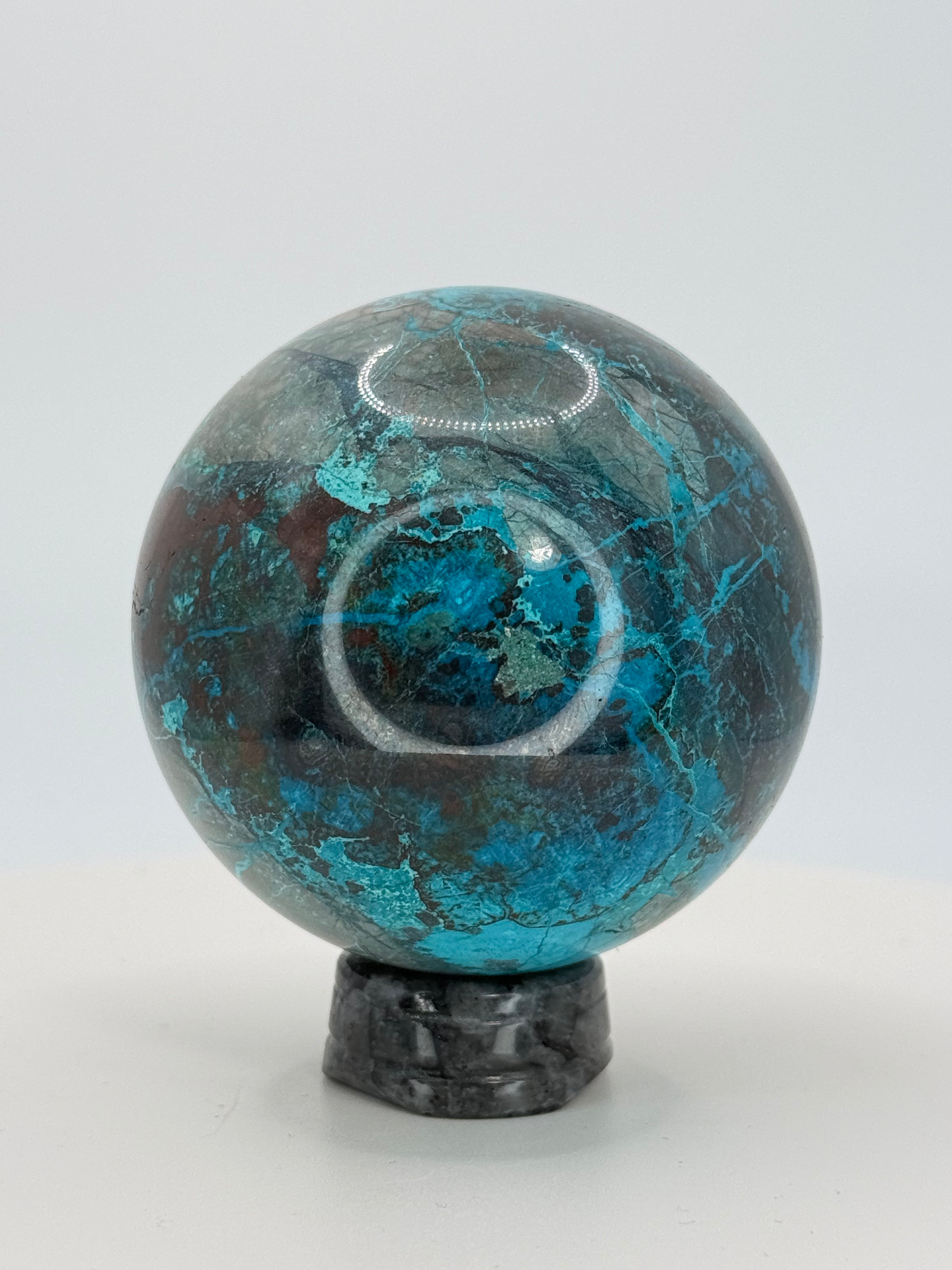 Turquoise & Hematite Crystal Sphere 13.8 oz | Grounding, Protection & Natural Balance