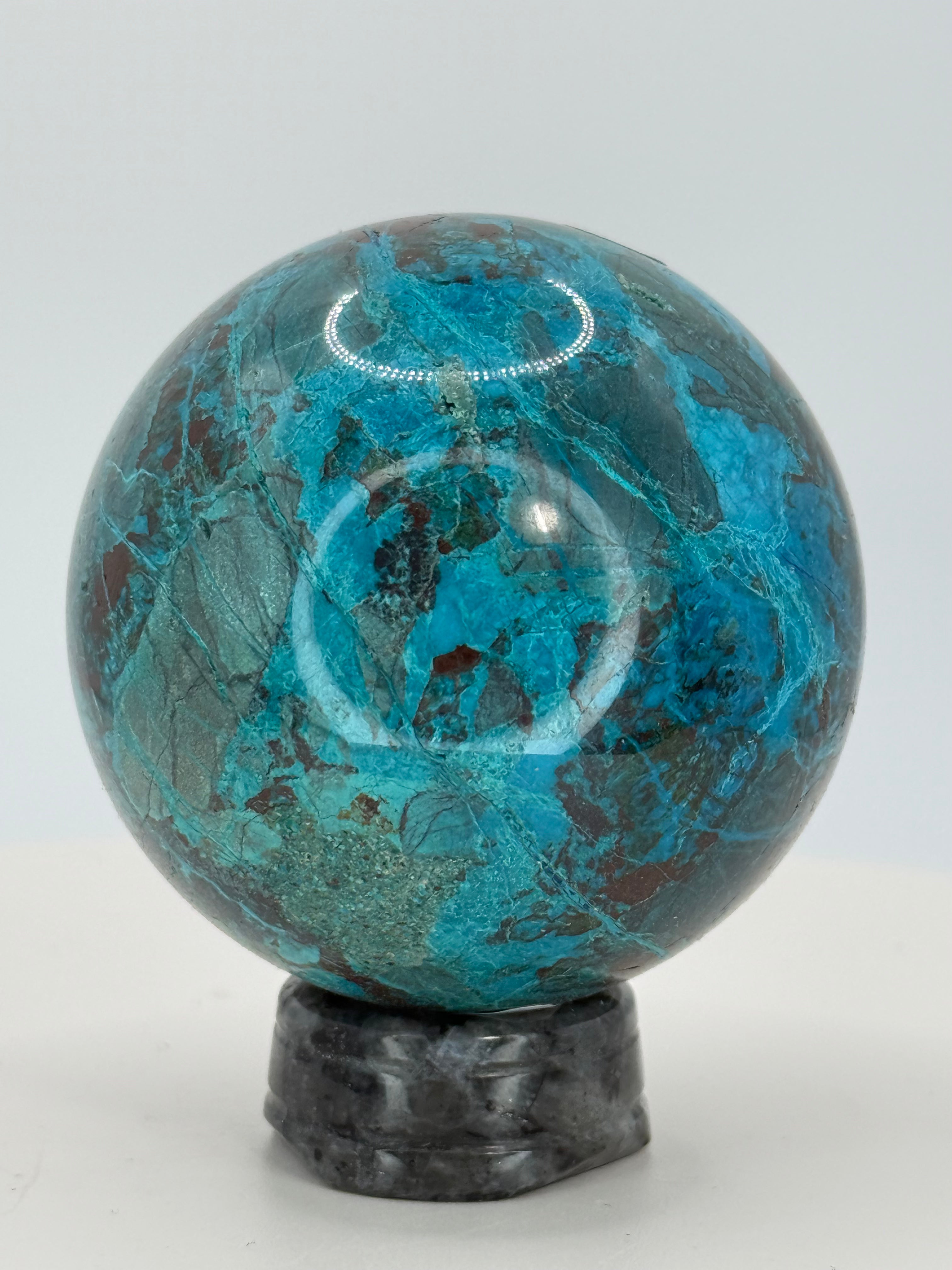 Turquoise & Hematite Crystal Sphere 8.1–9 oz | Grounding, Protection & Natural Balance