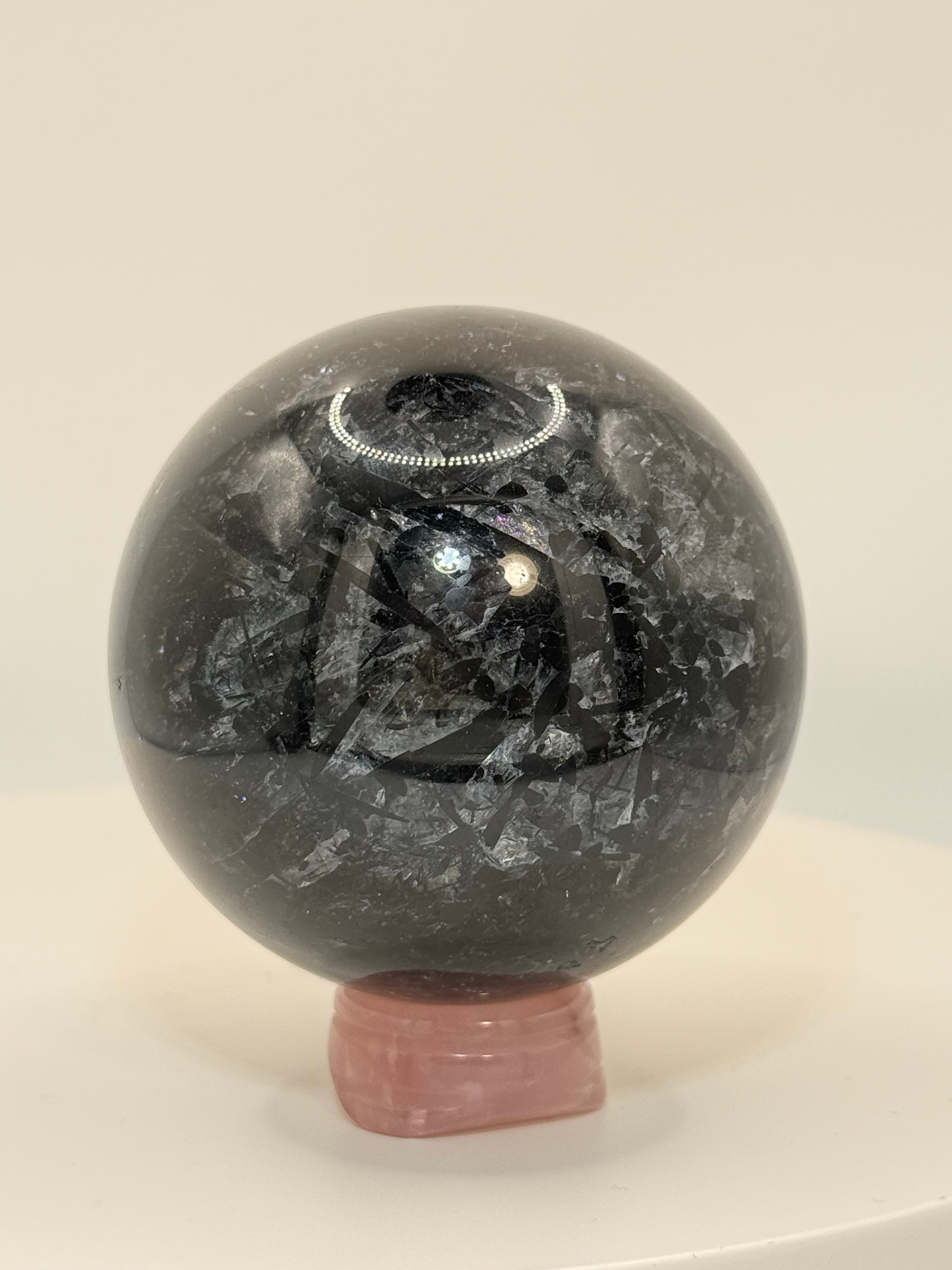 Black Tourmaline Sphere #1 – Polished Protective Crystal for Grounding, Strength & Energy Shielding