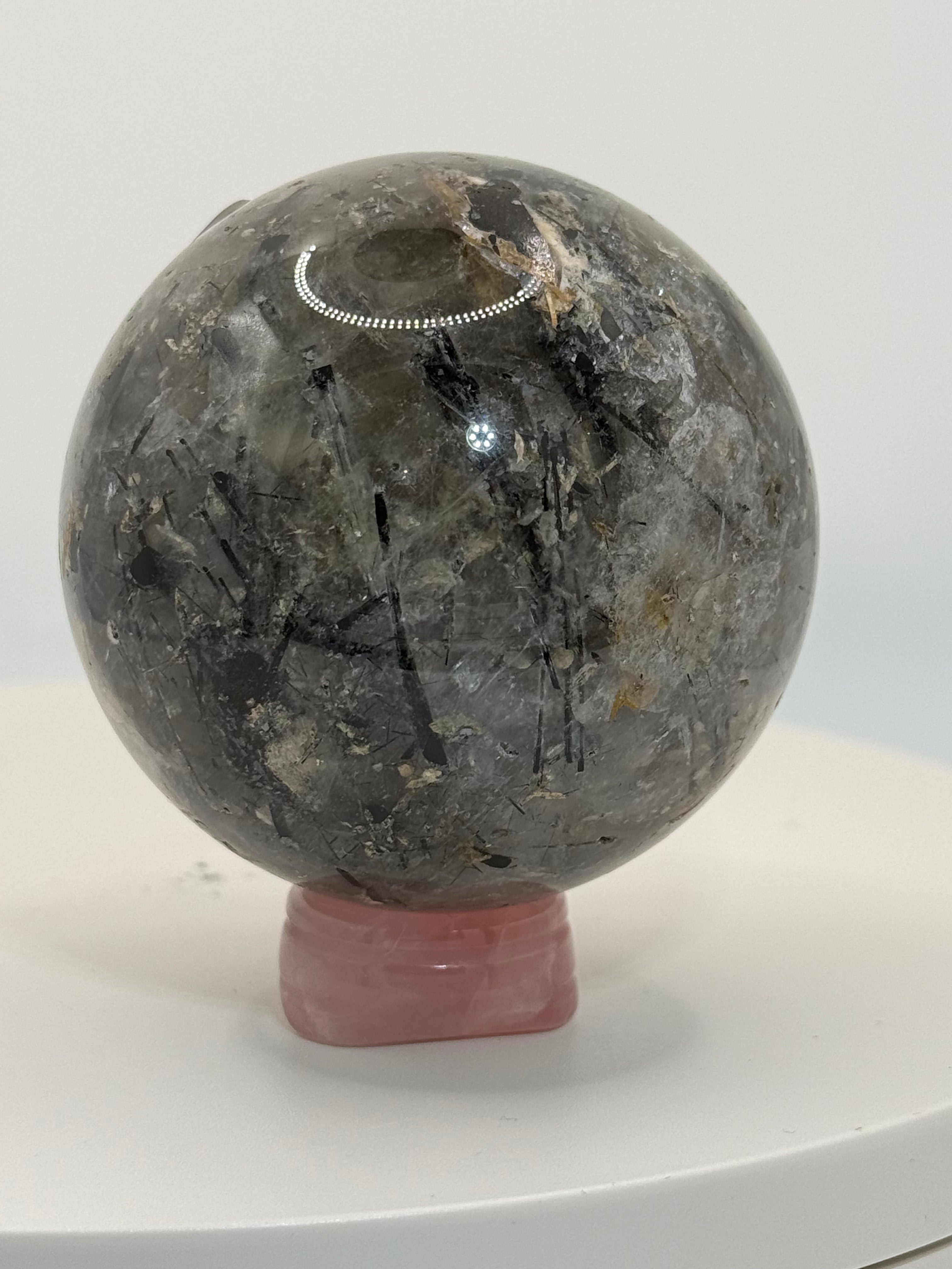 Black Tourmaline Sphere #2 – Polished Protective Crystal for Grounding, Strength & Energy Shielding