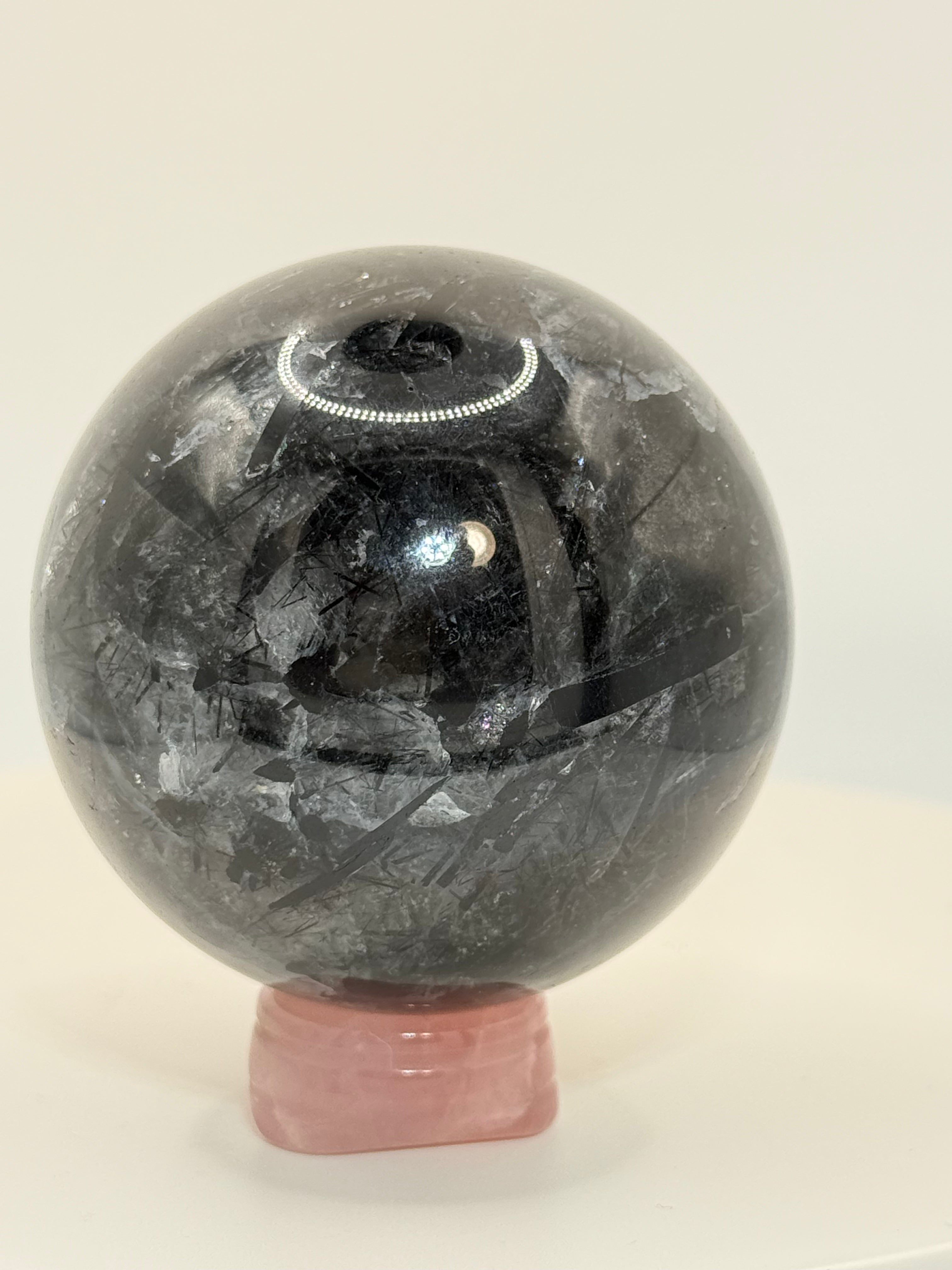 Black Tourmaline Sphere #3 – Polished Protective Crystal for Grounding, Strength & Energy Shielding