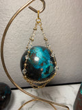 Turquoise & Hematite Crystal Sphere 6.1–7 oz – Polished Metallic Stone | Heavy Premium Gemstone for Grounding & Protection