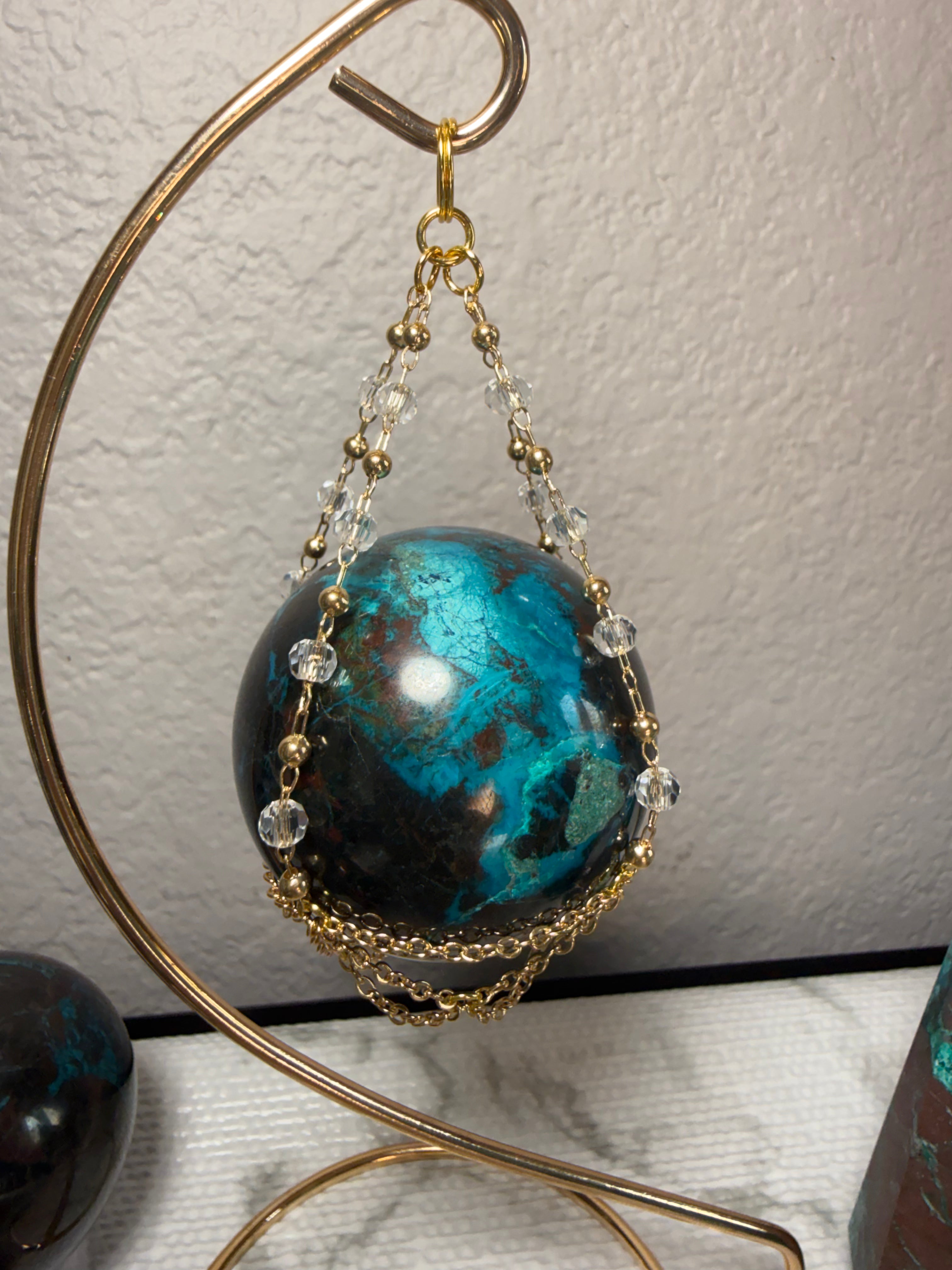 Turquoise & Hematite Crystal Sphere 6.1–7 oz – Polished Metallic Stone | Heavy Premium Gemstone for Grounding & Protection