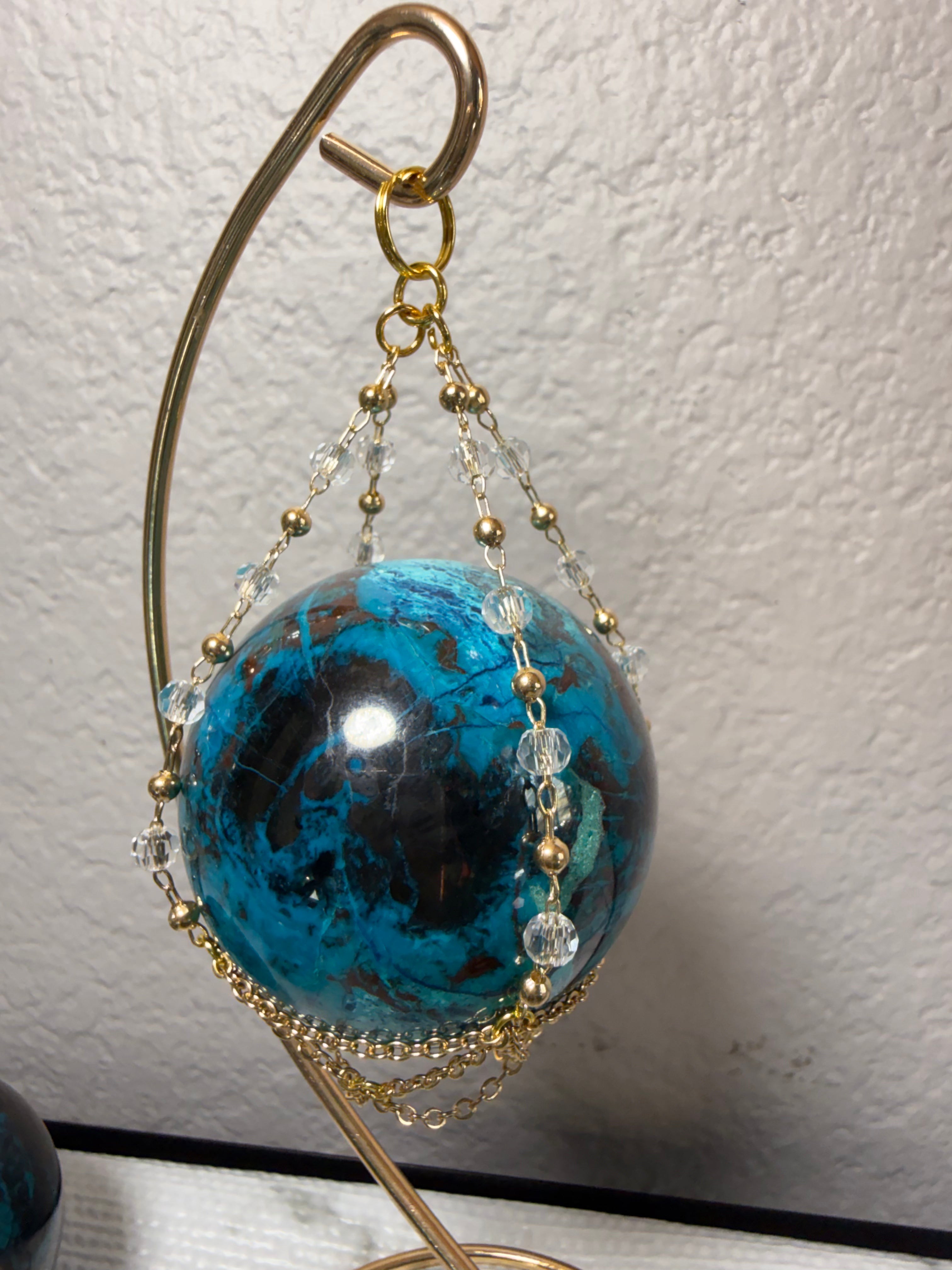 Turquoise & Hematite Crystal Sphere 5–6 oz – Polished Metallic Stone for Grounding, Protection & Premium Display