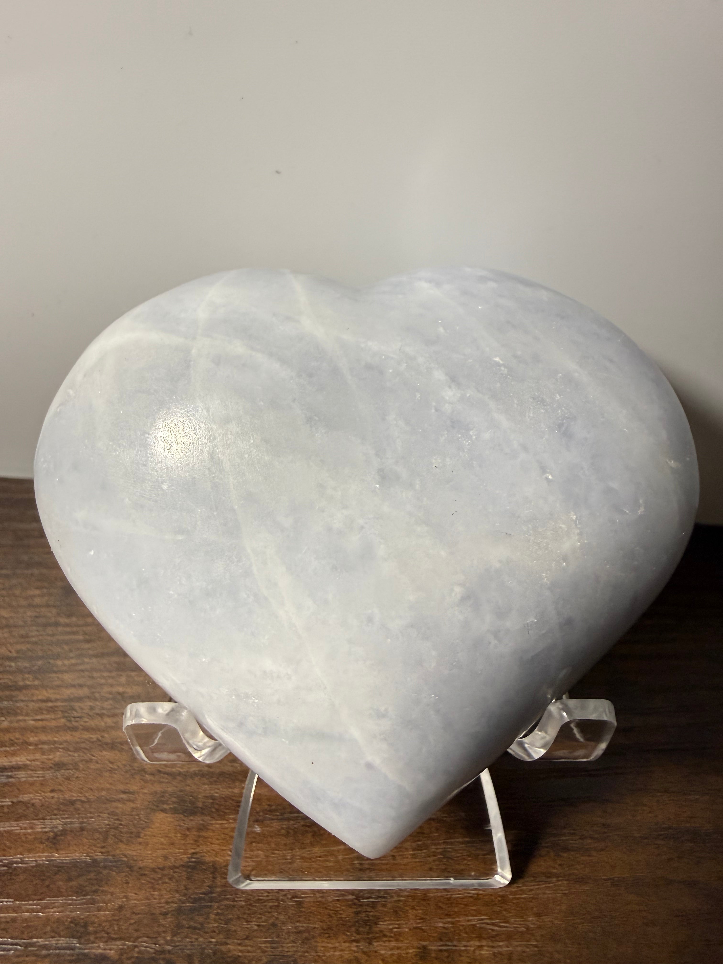 Blue Calcite Heart – 11 oz Polished Crystal for Calm, Clarity & Emotional Soothing