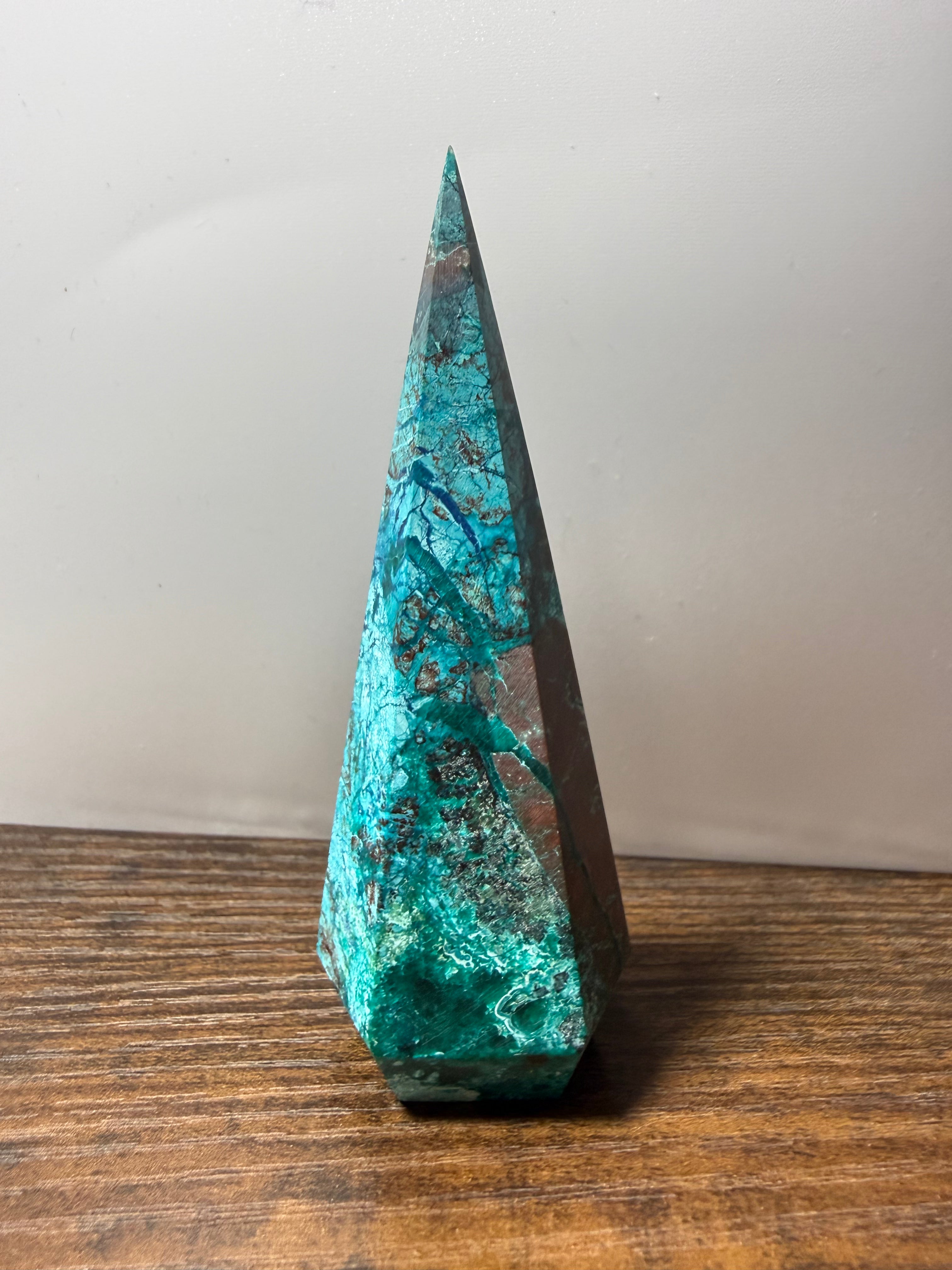 Turquoise & Hematite Crystal Tower 2–2.9 oz – Polished Statement Point for Grounding, Protection & Metallic Strength
