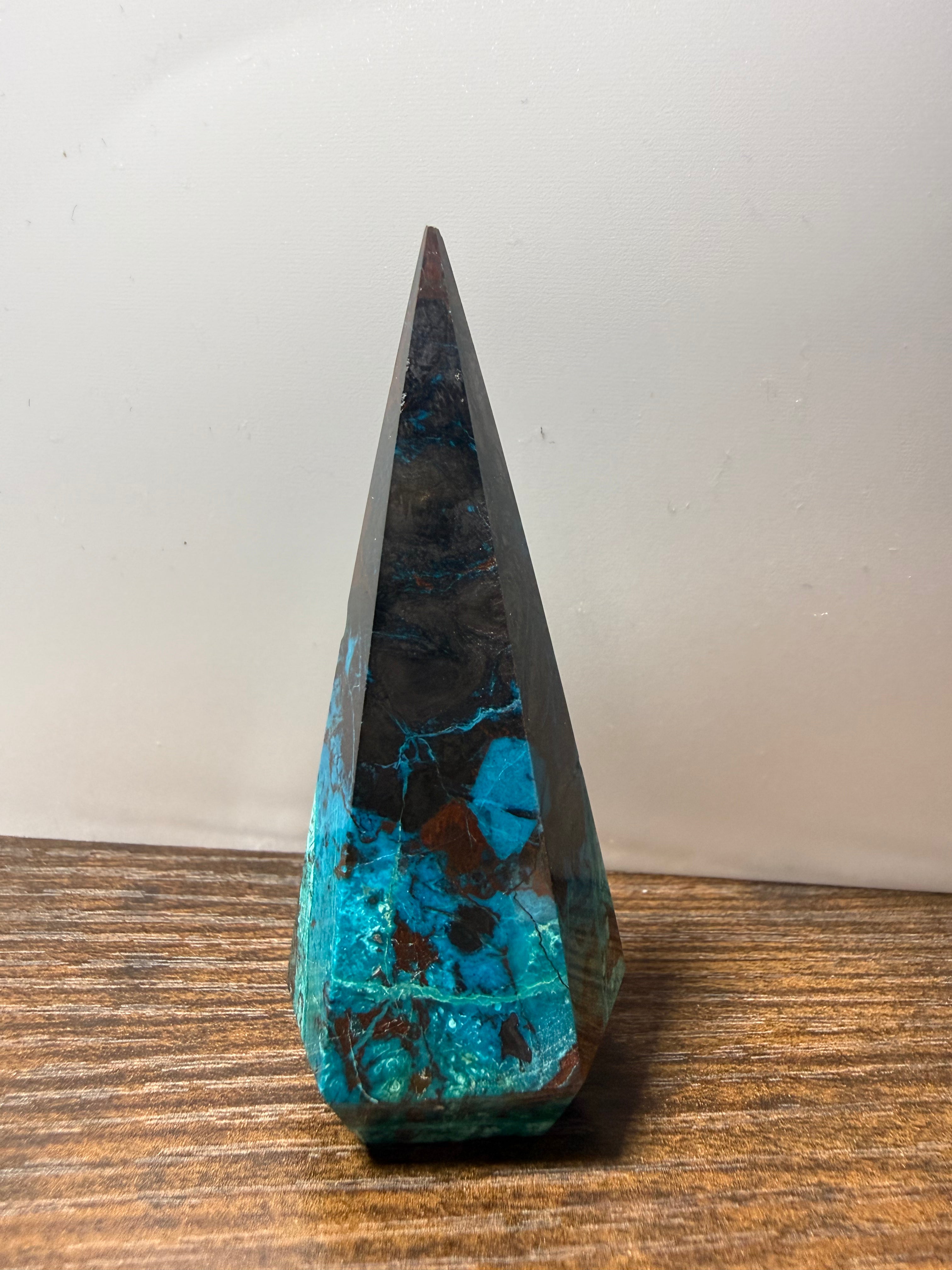 Turquoise & Hematite Crystal Tower 2–2.9 oz – Polished Statement Point for Grounding, Protection & Metallic Strength