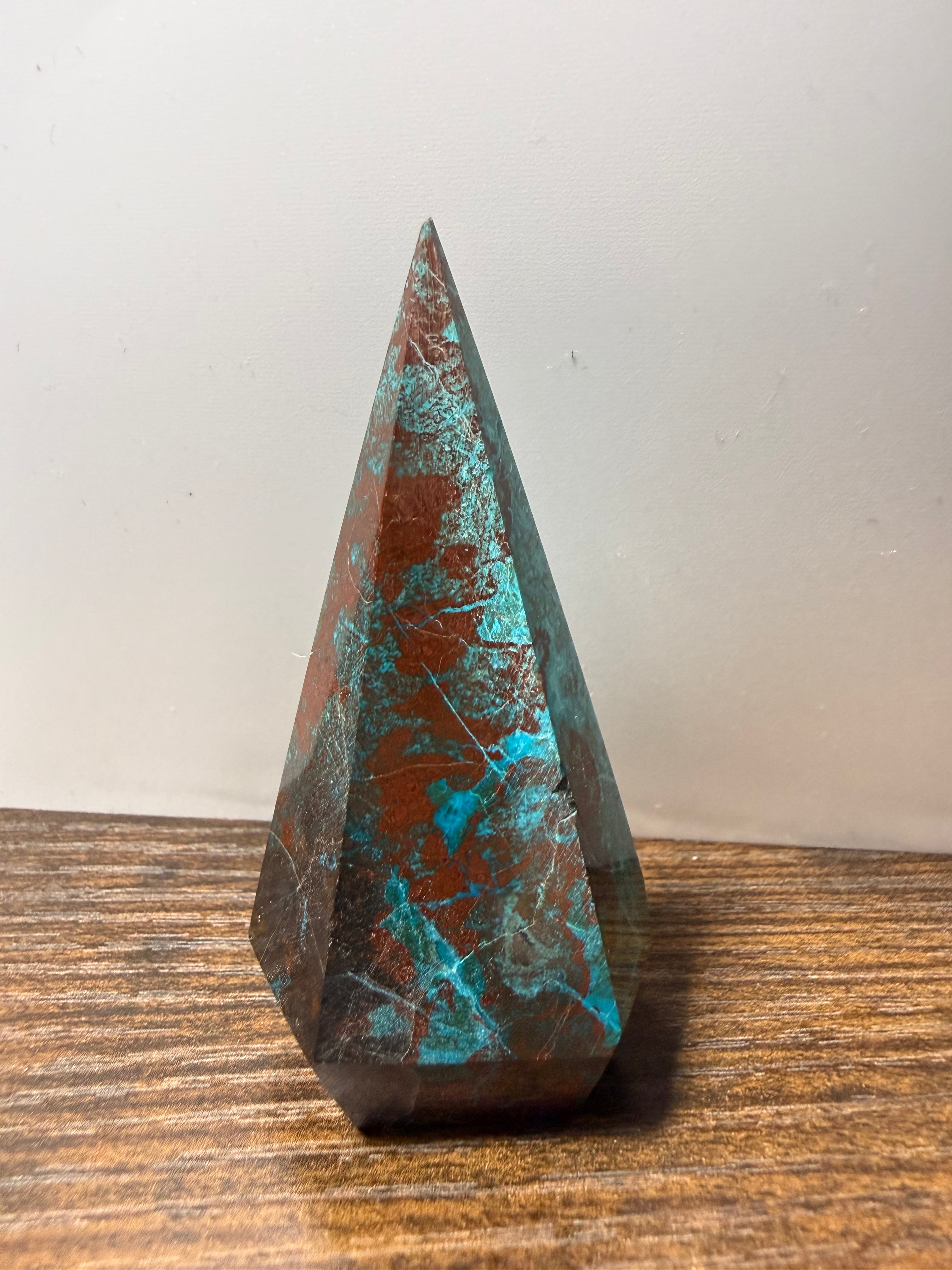 Turquoise & Hematite Crystal Tower 2–2.9 oz – Polished Statement Point for Grounding, Protection & Metallic Strength