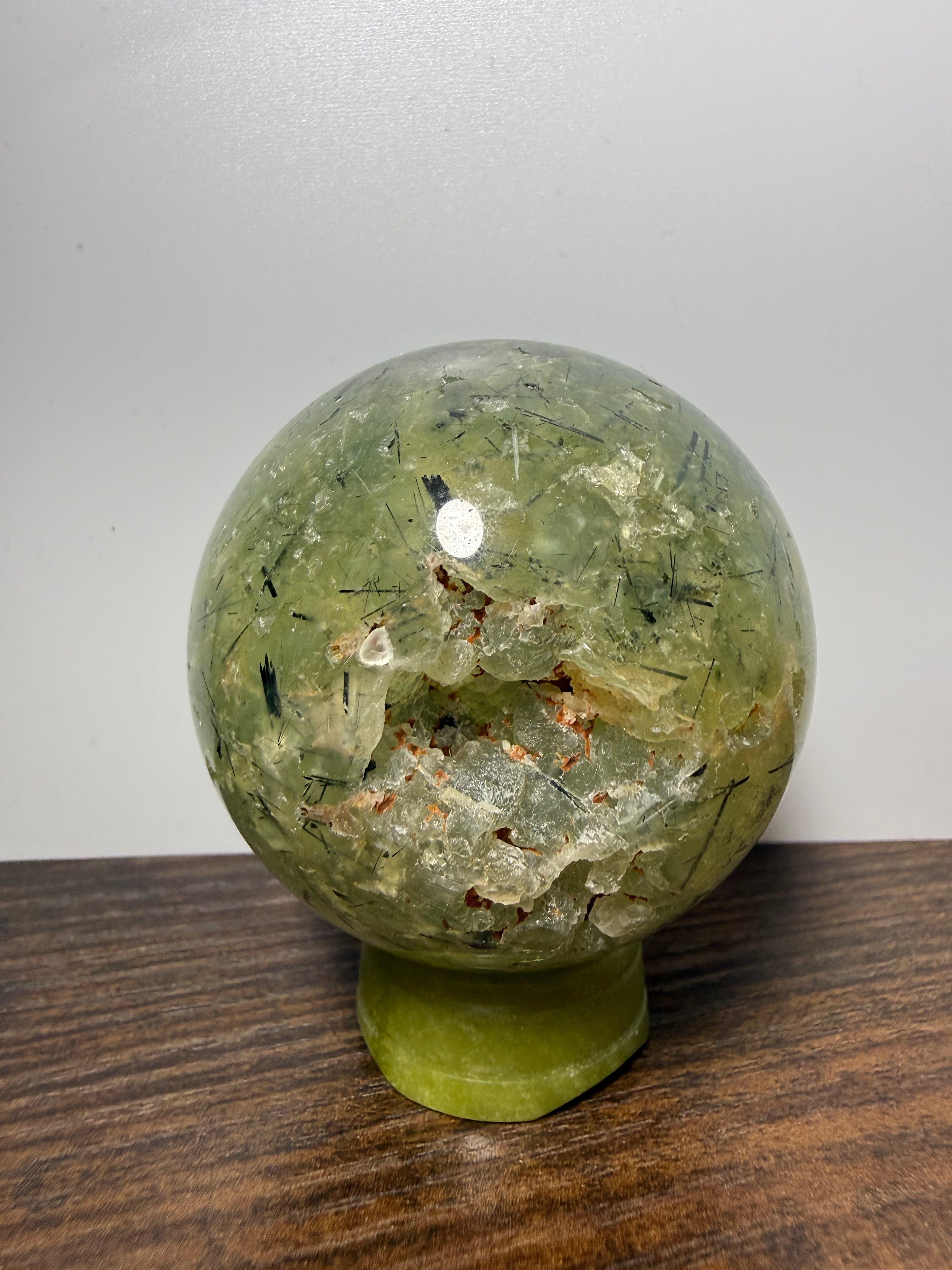 Prehnite Crystal Sphere – Polished Green Gemstone for Peace, Healing & Heart‑Centered Energy