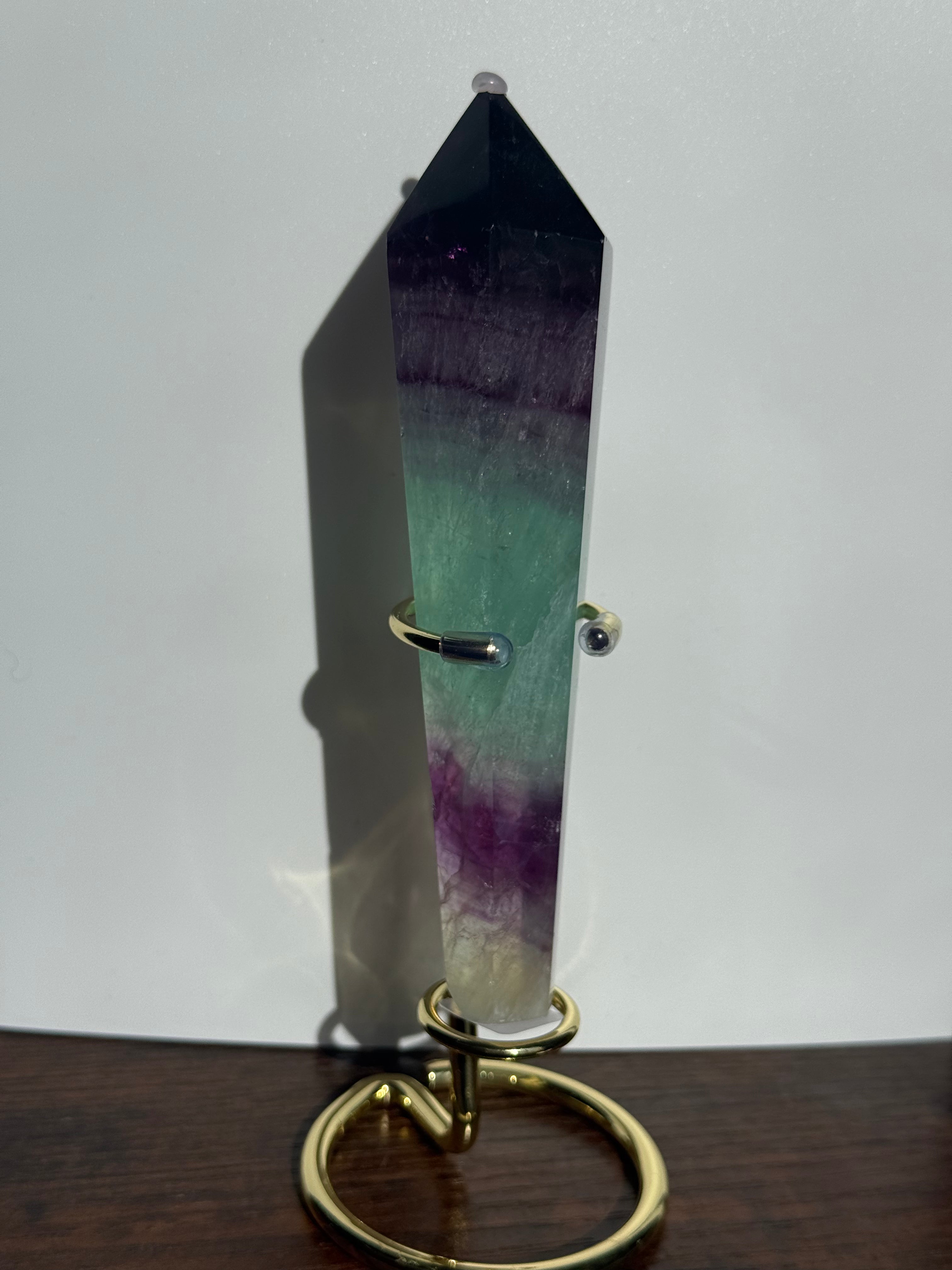 Watermelon Fluorite Tower With Stand| Medium Purple‑Green Gradient | Natural Polished Crystal Point