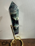 Feather Fluorite Tower With Stand| Large Polished Crystal Point | Green‑Purple Gradient | Statement Display Piece