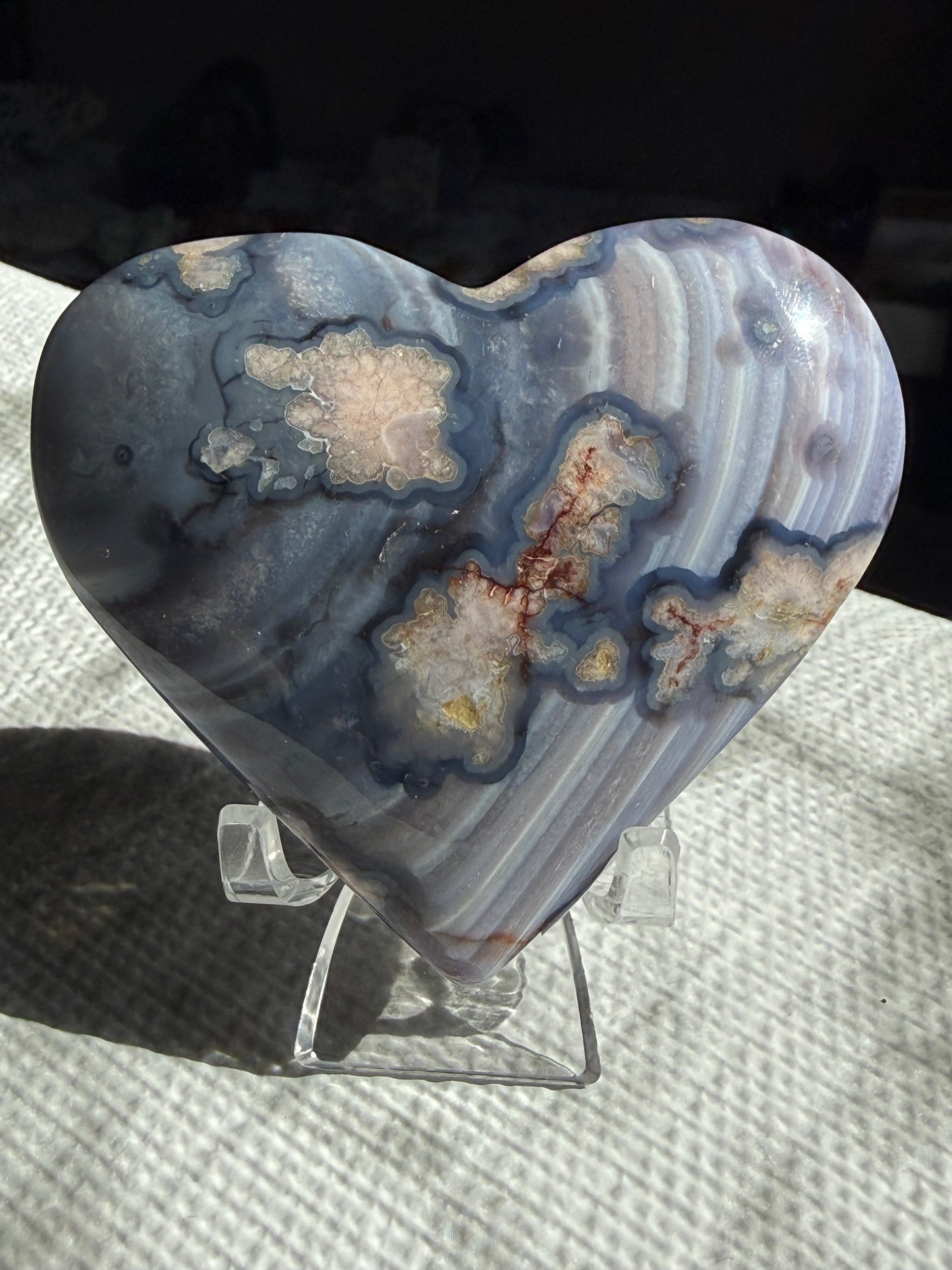 XL Blue-Flower Agate Heart | Healing, Growth & Emotional Balance