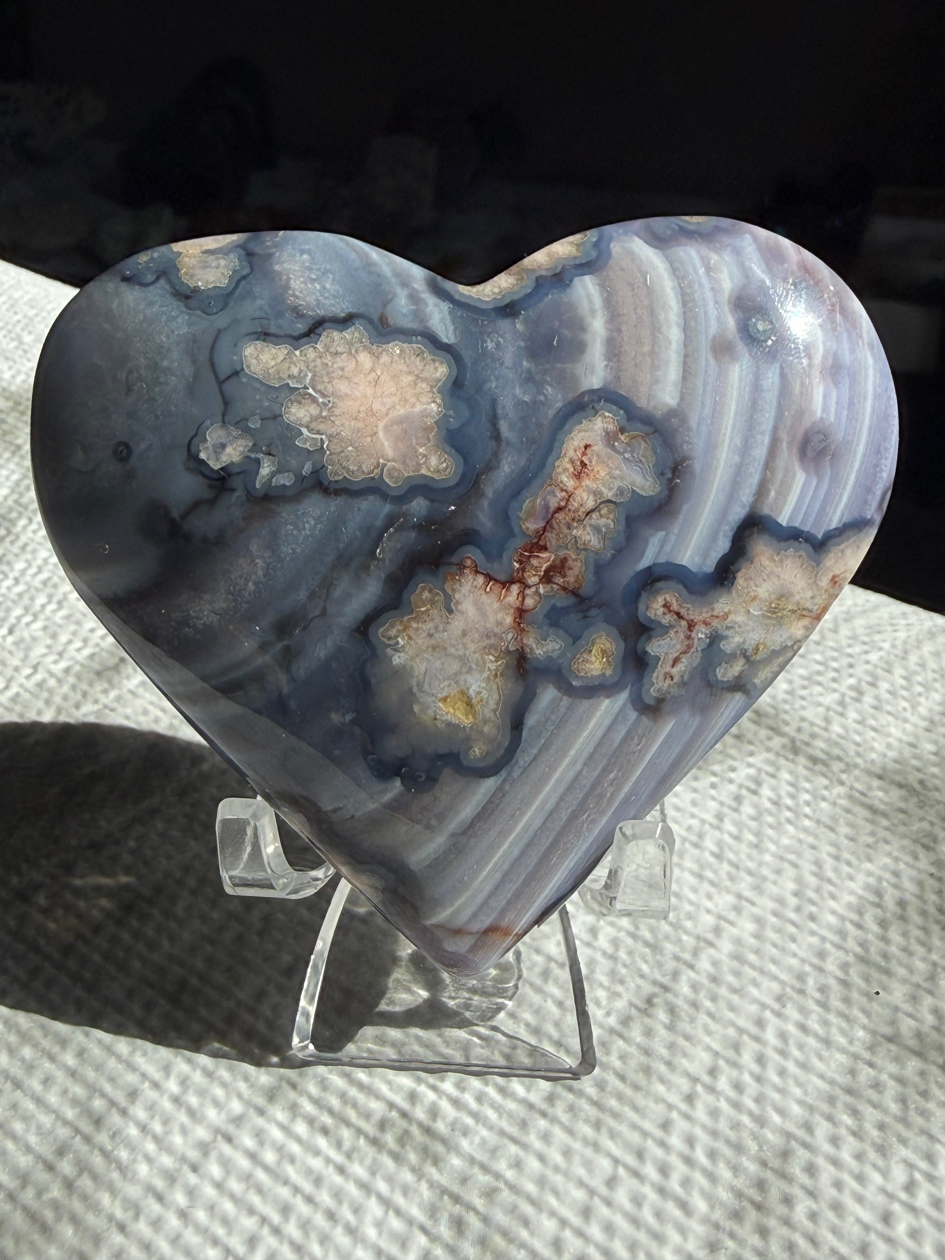 💙 XL Blue-Flower Agate Heart | Healing, Growth & Emotional Balance