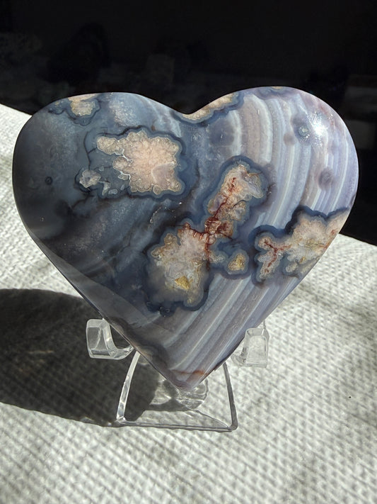 XL Blue-Flower Agate Heart | Healing, Growth & Emotional Balance