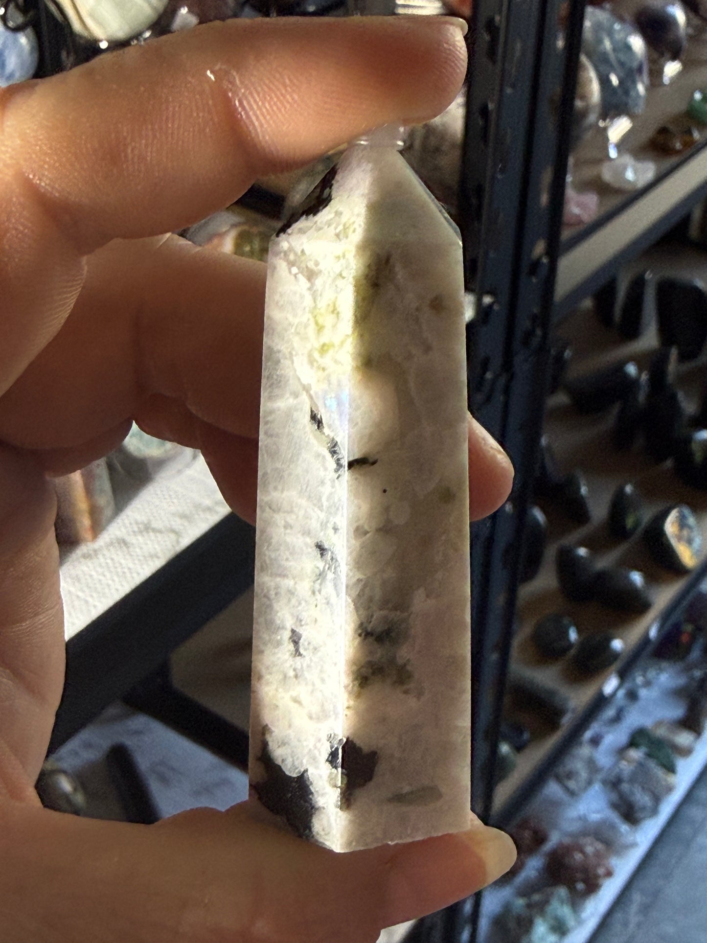 Moonstone Tower 2 oz – Polished Crystal Point with Natural Flash for Intuition & Emotional Balance