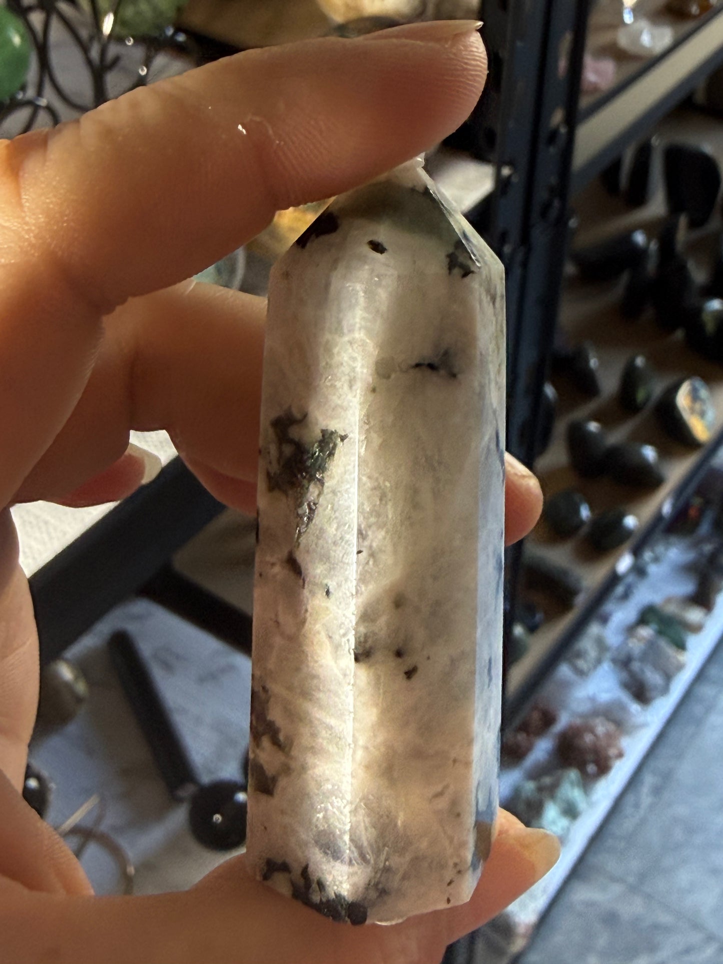 Moonstone Tower 2 oz – Polished Crystal Point with Natural Flash for Intuition & Emotional Balance