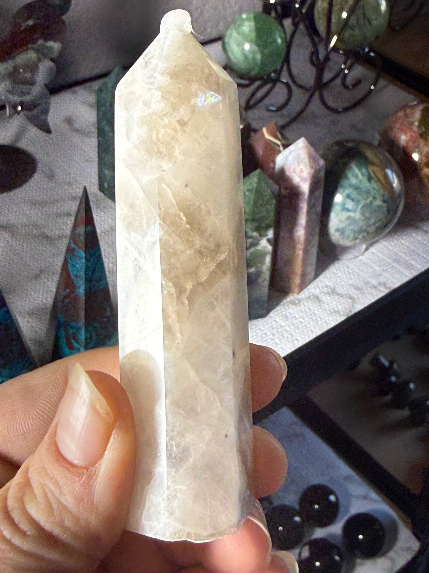 Moonstone Tower 2.5 oz – Polished Crystal Point with Natural Flash for Intuition & Emotional Harmony