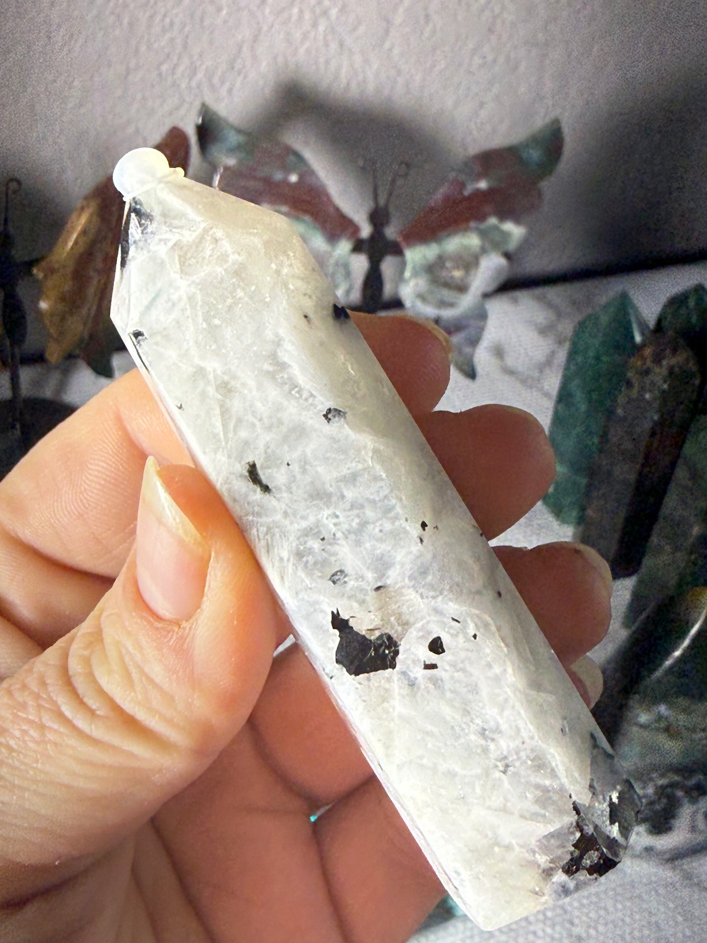 Moonstone Tower 2.5 oz – Polished Crystal Point with Natural Flash for Intuition & Emotional Harmony