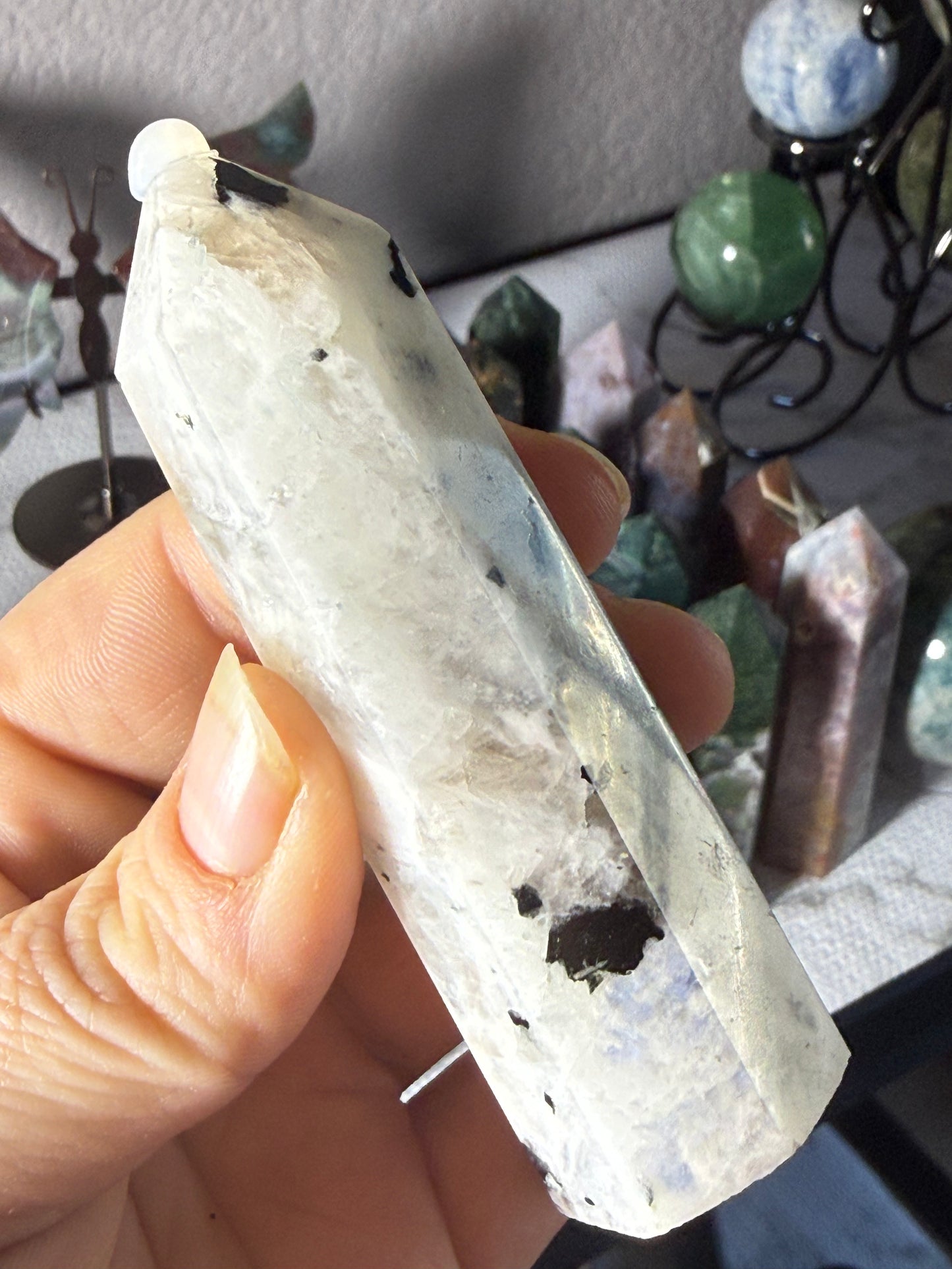Moonstone Tower 2.5 oz – Polished Crystal Point with Natural Flash for Intuition & Emotional Harmony