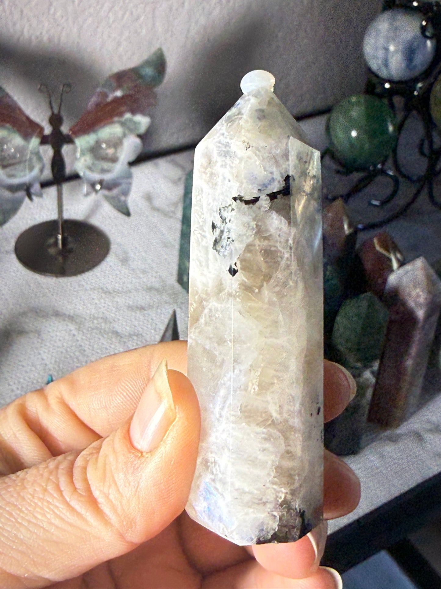 Moonstone Tower 2.5 oz – Polished Crystal Point with Natural Flash for Intuition & Emotional Harmony