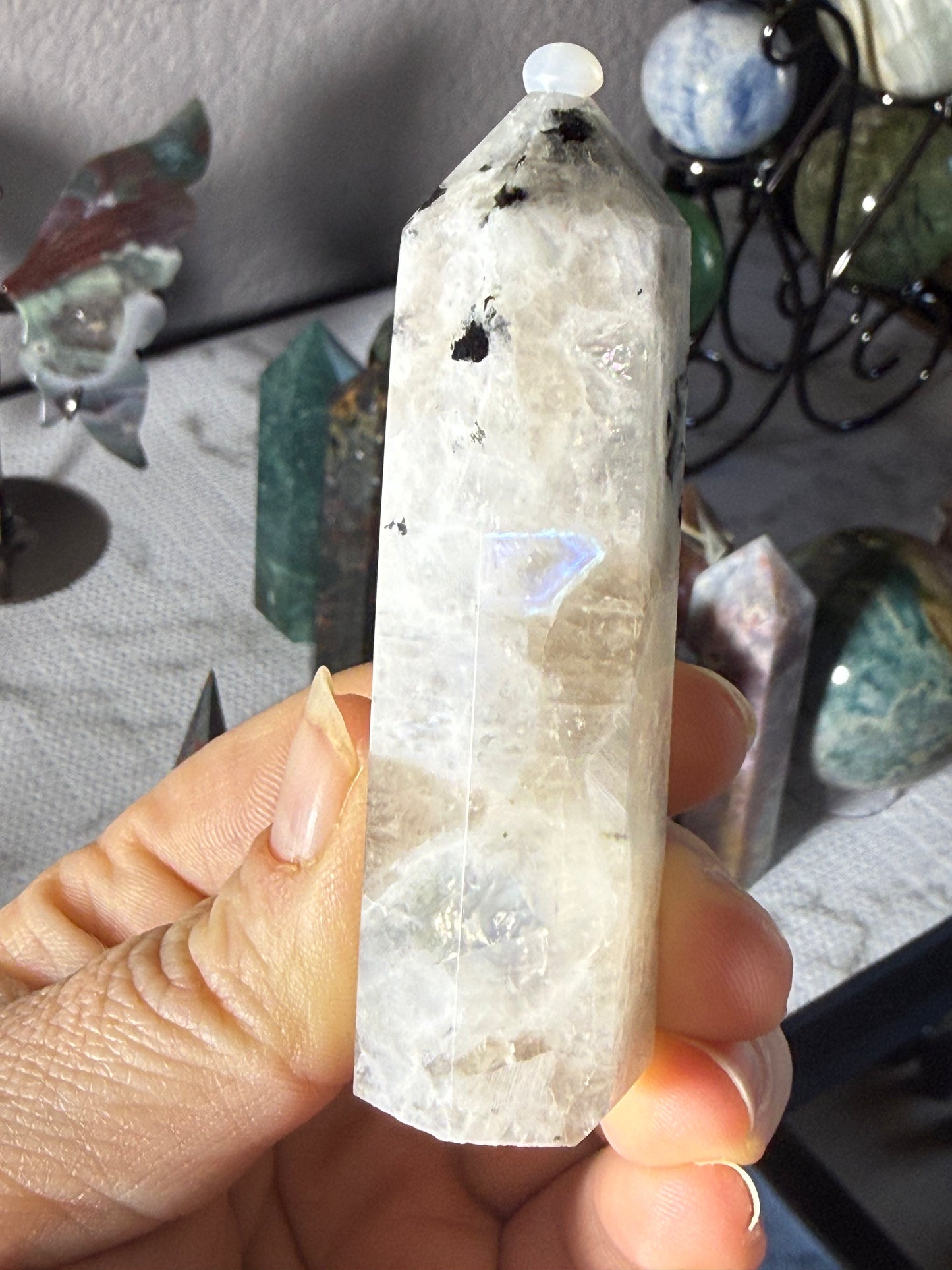 Moonstone Tower 2.5 oz – Polished Crystal Point with Natural Flash for Intuition & Emotional Harmony