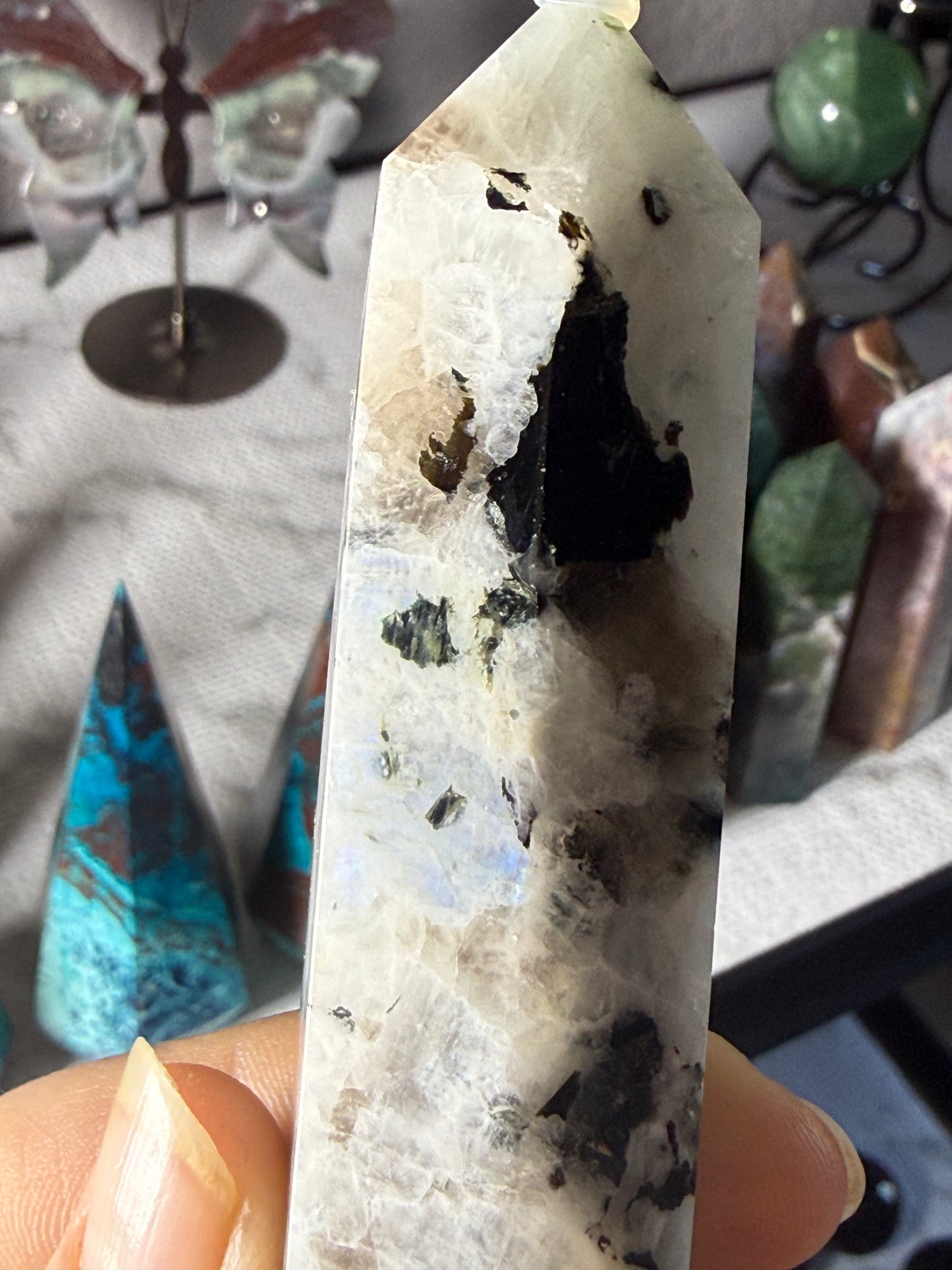 Moonstone Tower 3.1 oz – Polished Crystal Point with Natural Flash for Intuition & Inner Harmony