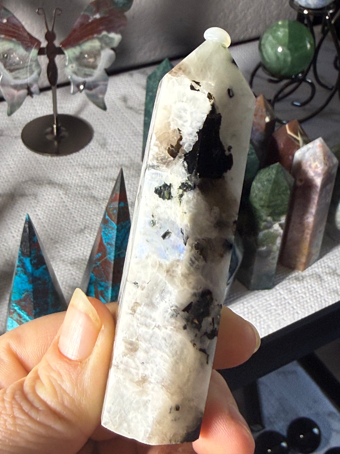 Moonstone Tower 3.1 oz – Polished Crystal Point with Natural Flash for Intuition & Inner Harmony
