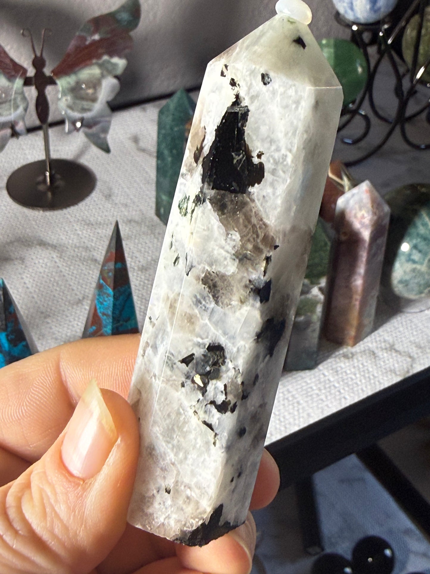 Moonstone Tower 3.1 oz – Polished Crystal Point with Natural Flash for Intuition & Inner Harmony