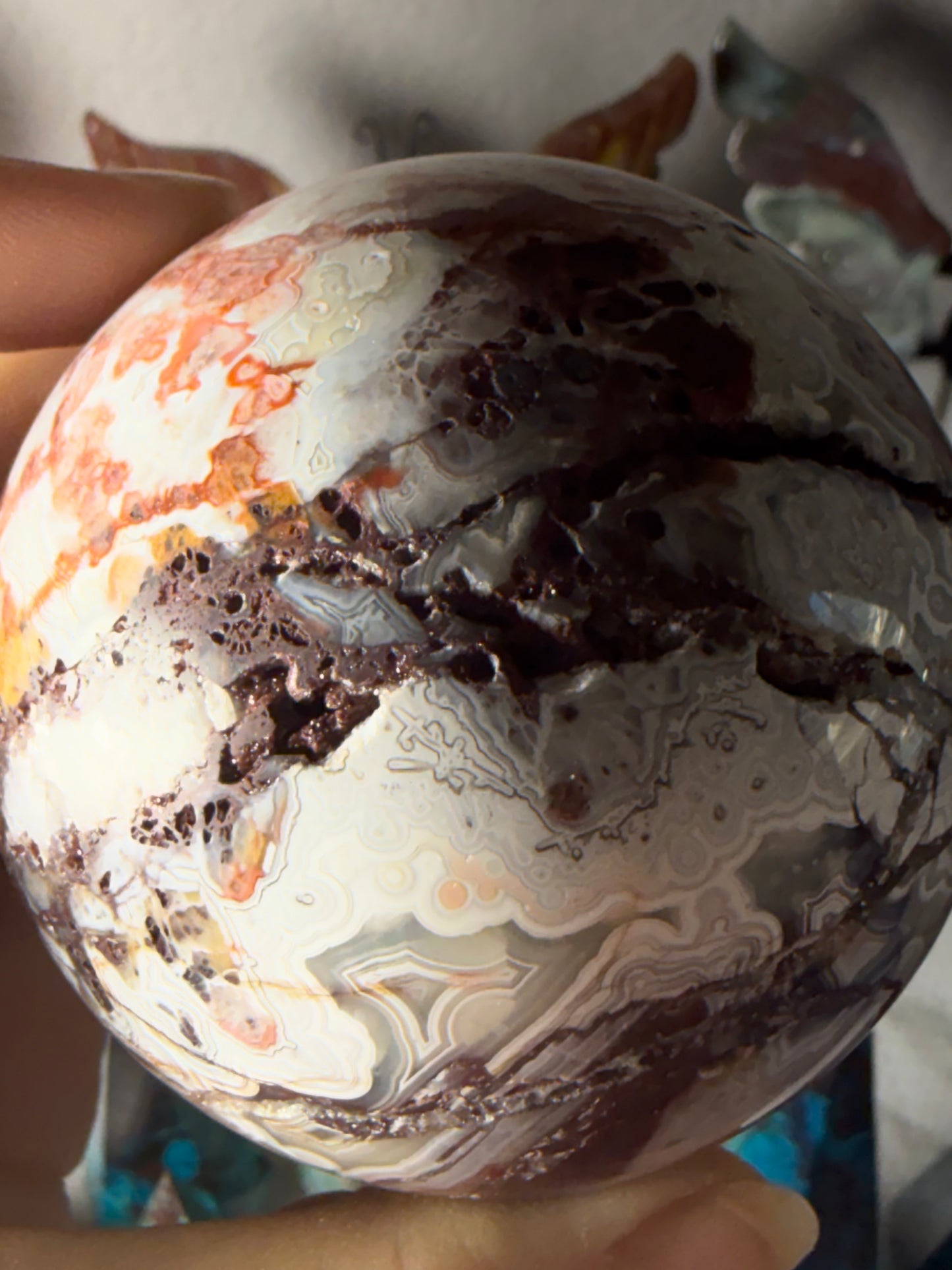 Large Mexican Crazy Lace Agate Sphere – Bold Banded Crystal for Joy, Strength & Uplifting Energy
