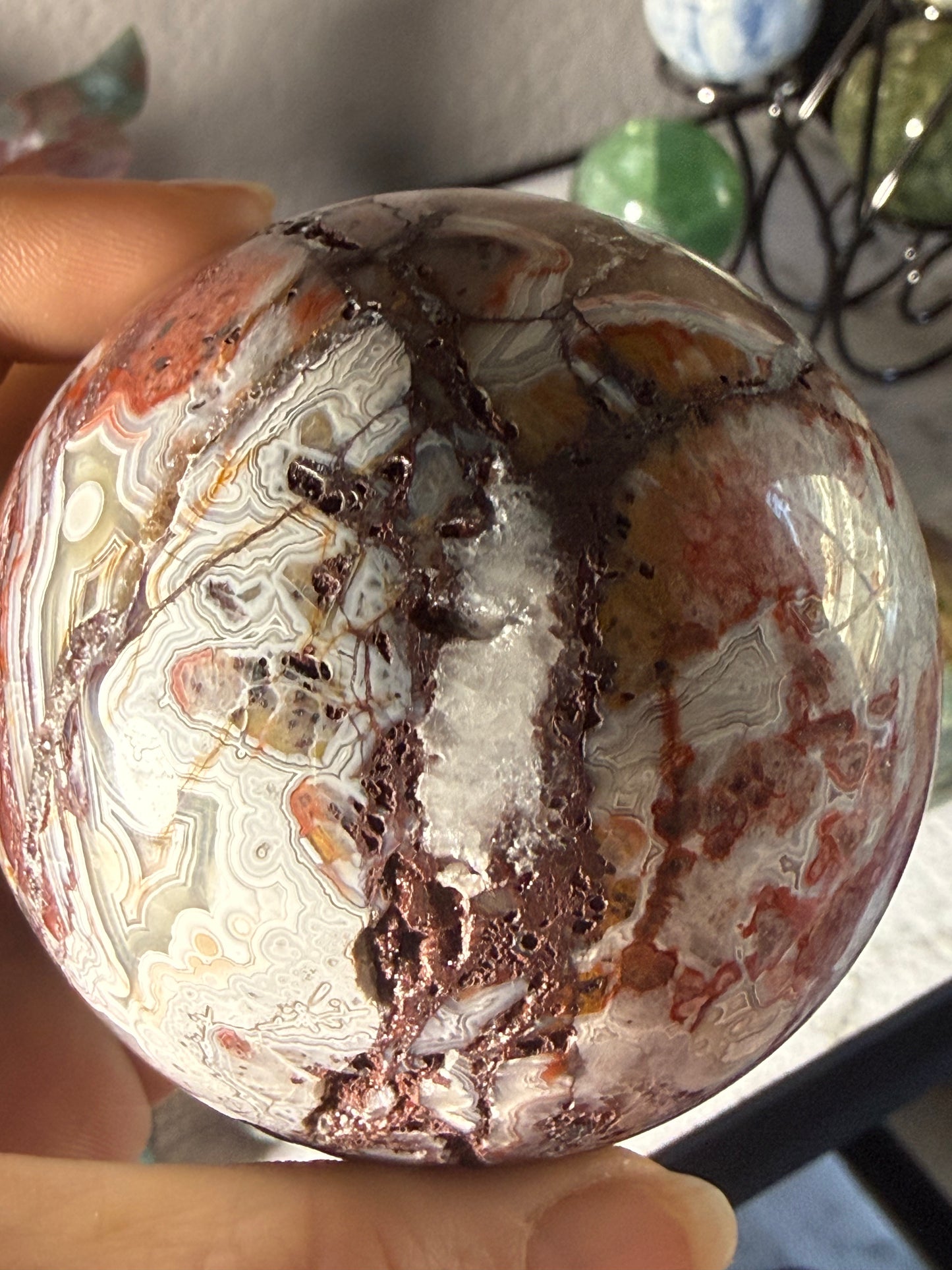 Large Mexican Crazy Lace Agate Sphere – Bold Banded Crystal for Joy, Strength & Uplifting Energy