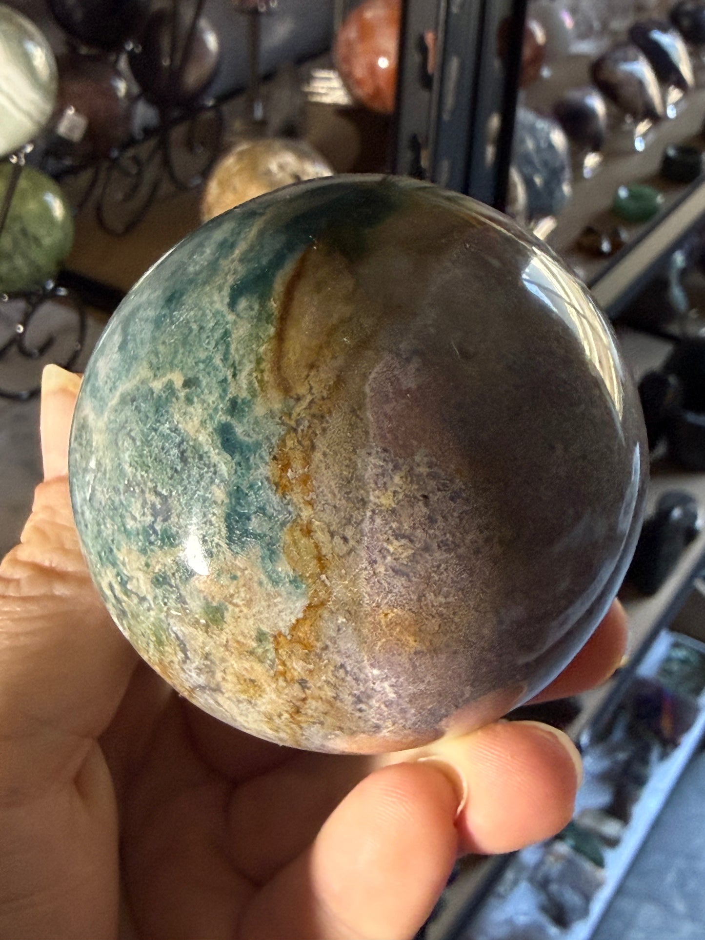 Ocean Jasper Small Sphere – Polished Mini Crystal Orb for Joy, Renewal & Heart‑Healing Energy