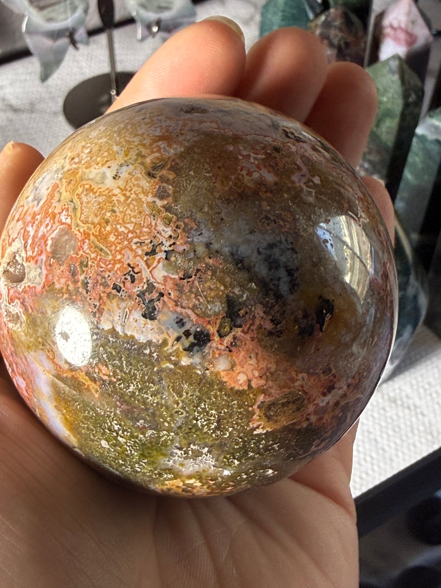 Ocean Jasper Medium Sphere – Polished Crystal Orb for Joy, Renewal & Heart‑Healing Energy