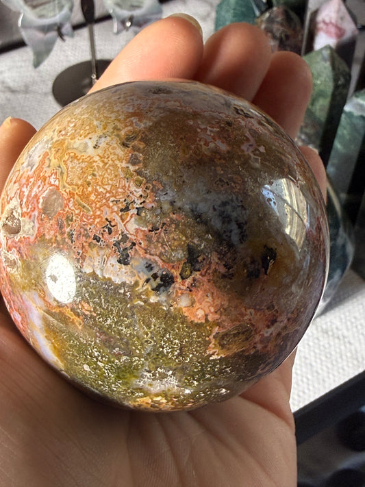 Ocean Jasper Medium Sphere – Polished Crystal Orb for Joy, Renewal & Heart‑Healing Energy