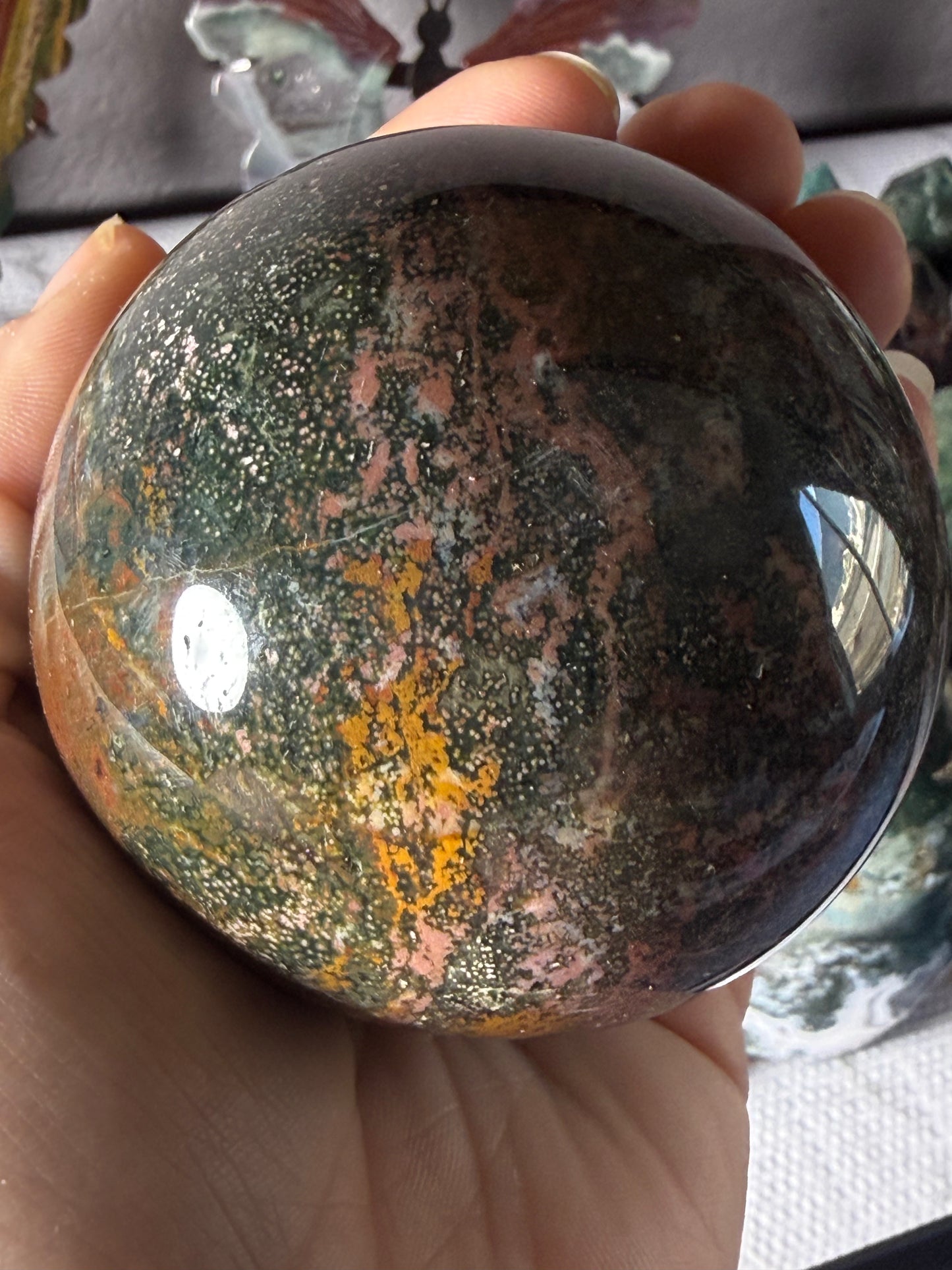 Ocean Jasper Large Sphere – Polished Crystal Orb for Joy, Renewal & Heart‑Healing Coastal Energy